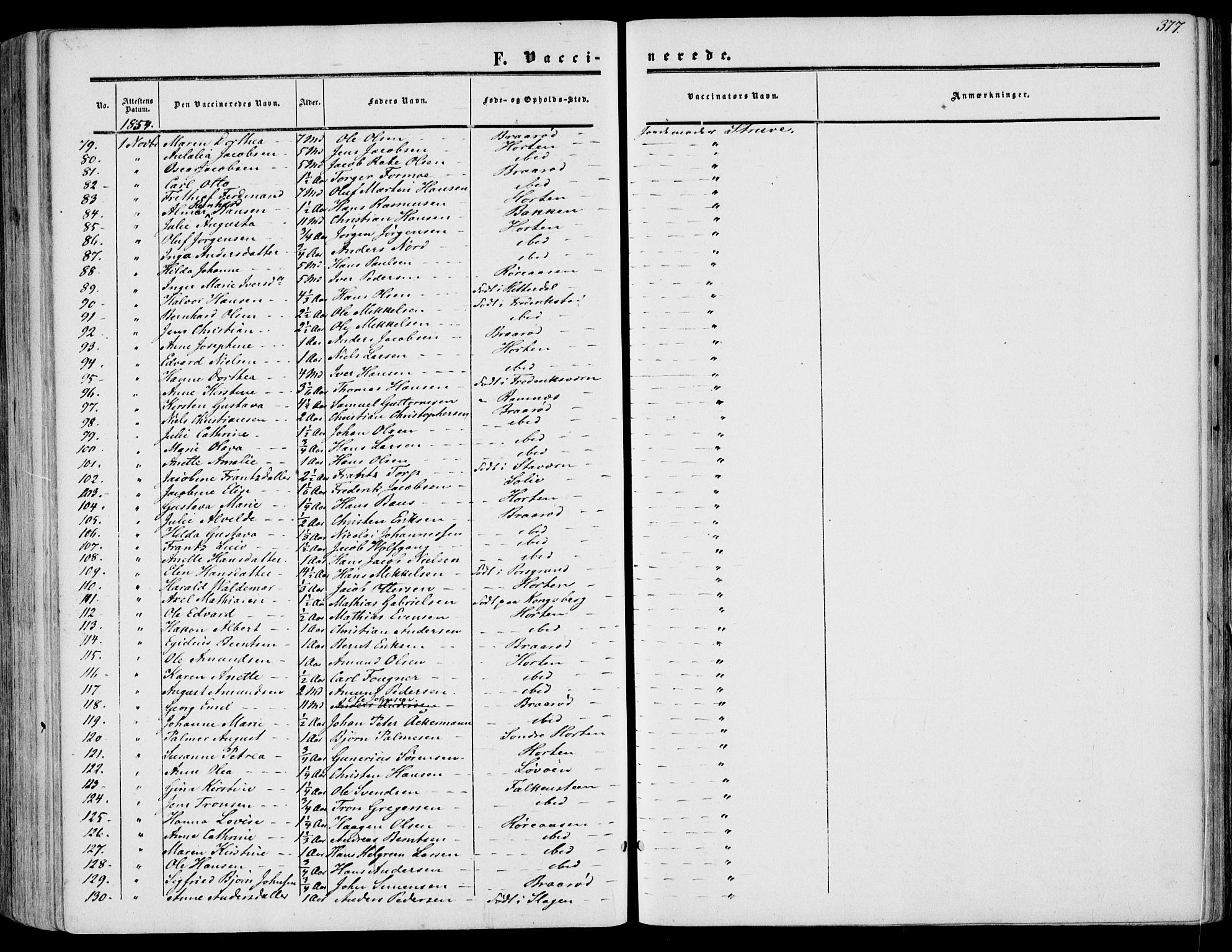 Borre kirkebøker, AV/SAKO-A-338/F/Fa/L0006: Parish register (official) no. I 6, 1852-1862, p. 377