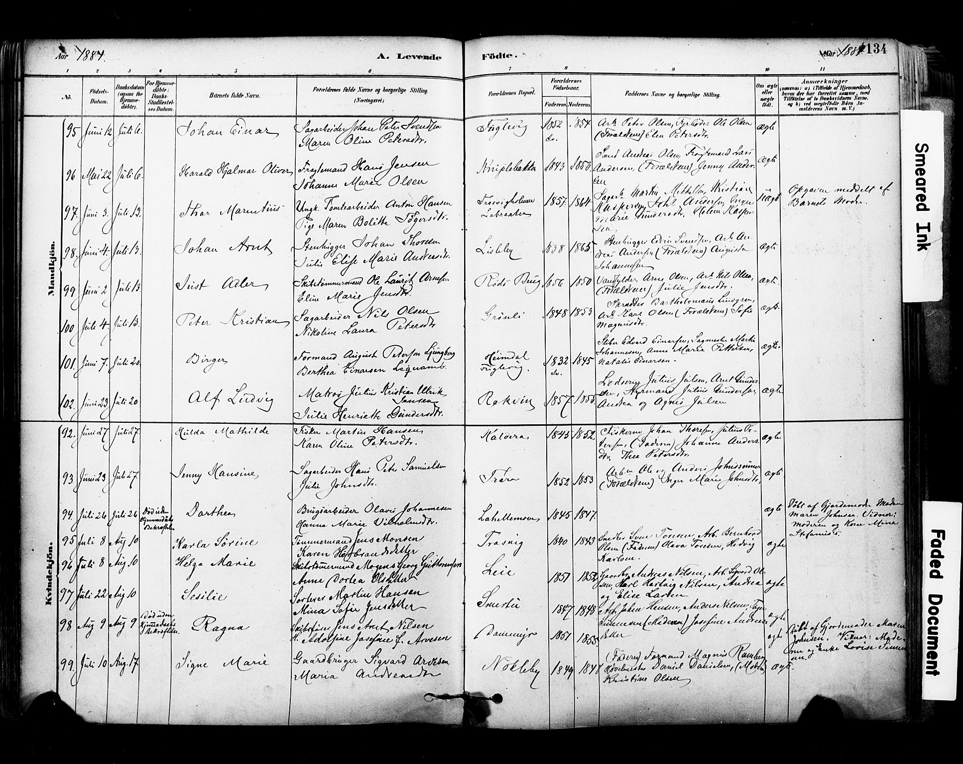 Glemmen prestekontor Kirkebøker, AV/SAO-A-10908/F/Fa/L0011: Parish register (official) no. 11, 1878-1917, p. 134