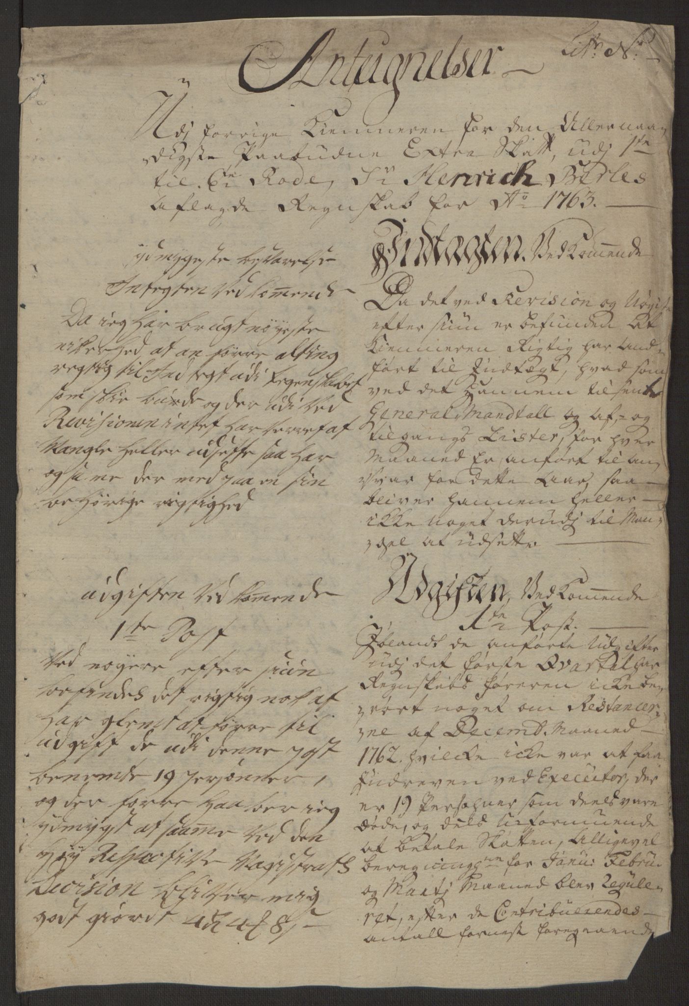 Rentekammeret inntil 1814, Reviderte regnskaper, Byregnskaper, AV/RA-EA-4066/R/Rp/L0366/0001: [P20] Kontribusjonsregnskap / Ekstraskatt, 1763, p. 242