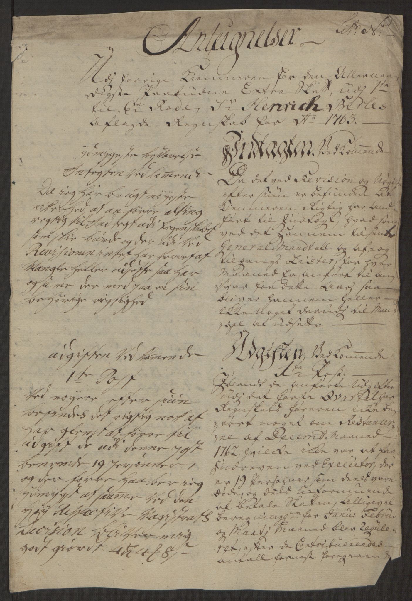 Rentekammeret inntil 1814, Reviderte regnskaper, Byregnskaper, RA/EA-4066/R/Rp/L0366/0001: [P20] Kontribusjonsregnskap / Ekstraskatt, 1763, p. 242