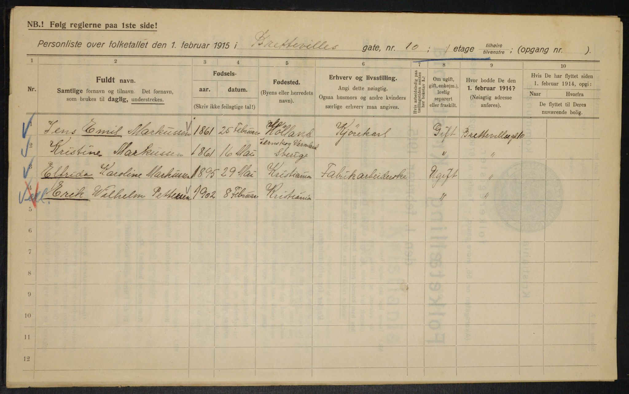 OBA, Municipal Census 1915 for Kristiania, 1915, p. 8682