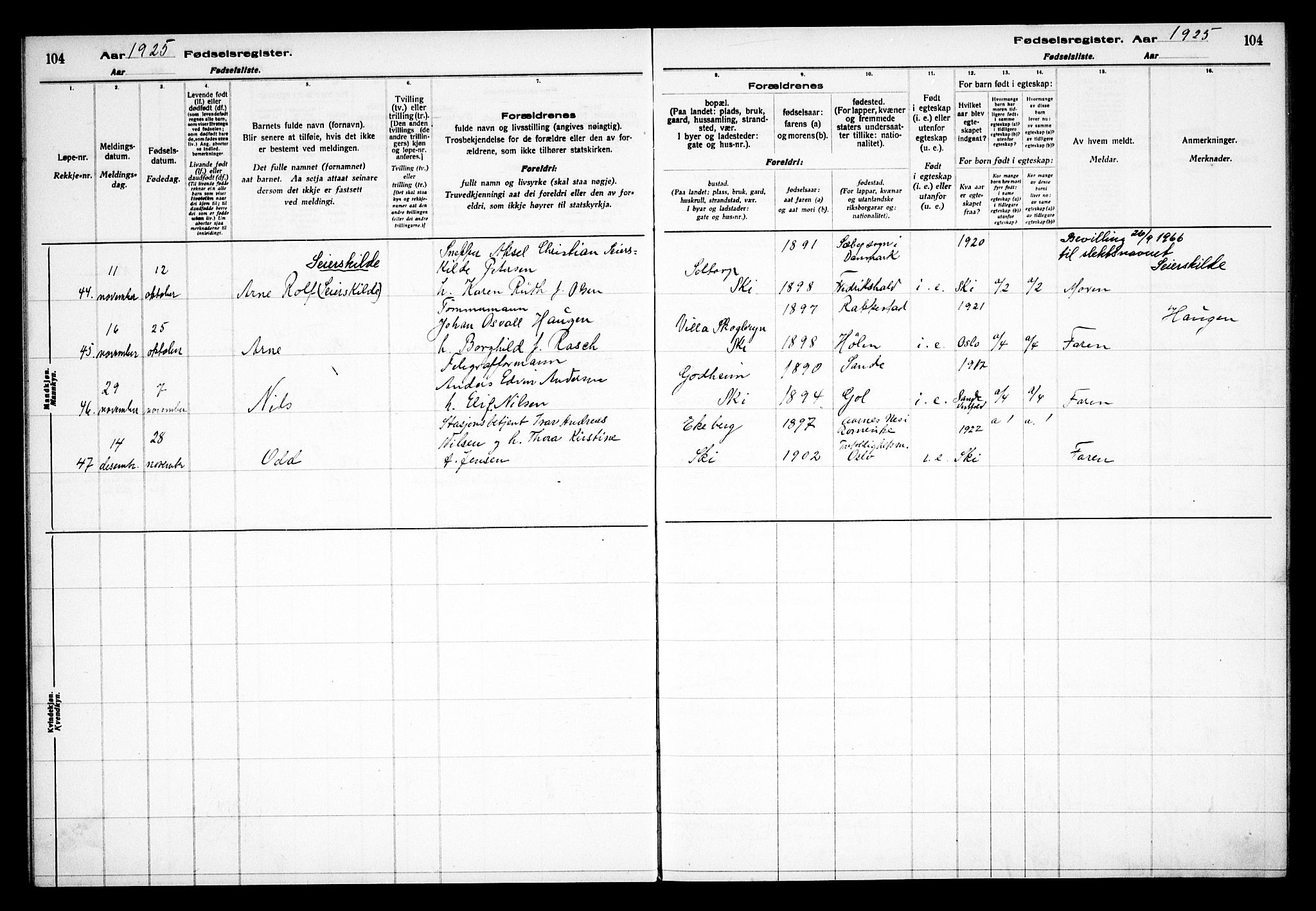 Kråkstad prestekontor Kirkebøker, AV/SAO-A-10125a/J/Jb/L0001: Birth register no. II 1, 1916-1936, p. 104