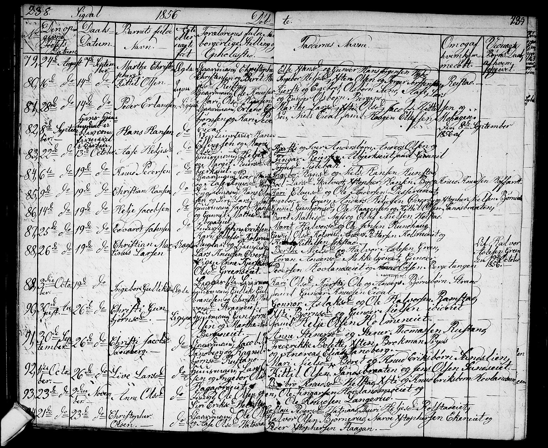 Sigdal kirkebøker, AV/SAKO-A-245/G/Ga/L0002: Parish register (copy) no. I 2, 1835-1856, p. 238-239