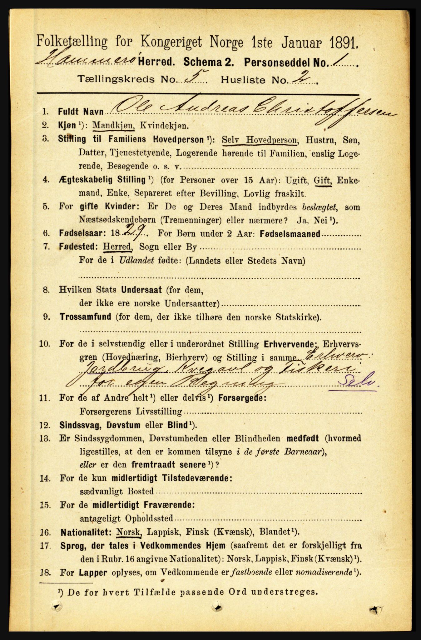 RA, 1891 census for 1849 Hamarøy, 1891, p. 2490