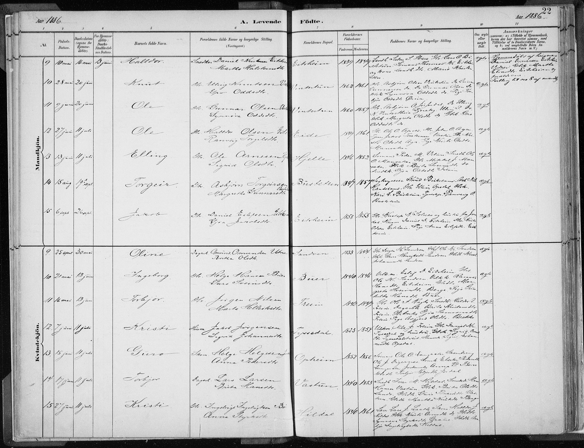 Odda Sokneprestembete, SAB/A-77201/H/Haa: Parish register (official) no. A  3, 1882-1913, p. 22