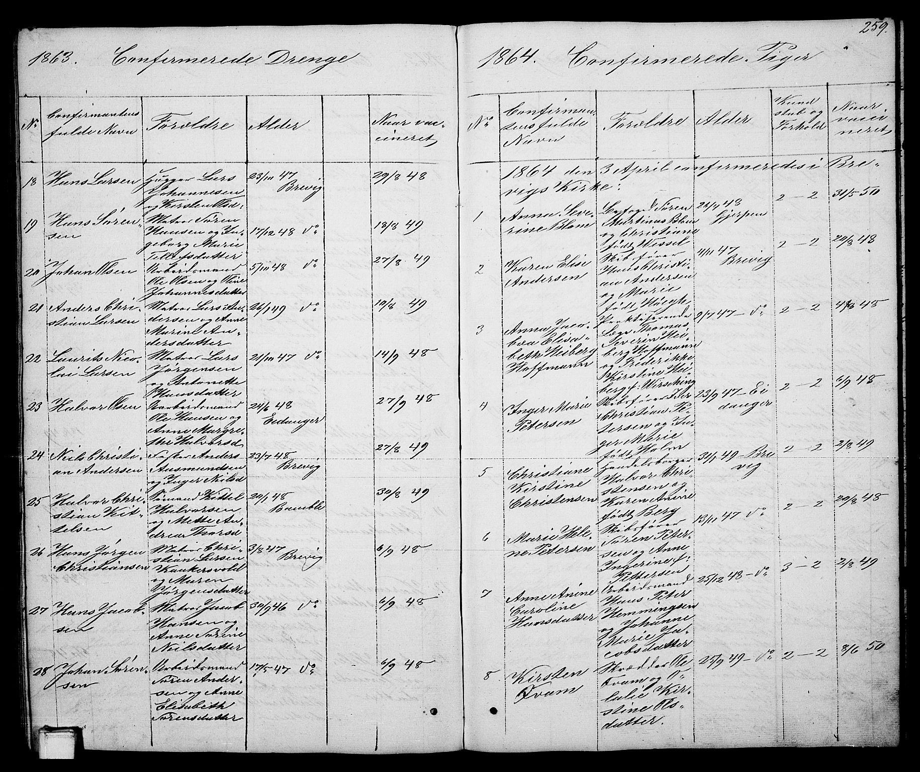Brevik kirkebøker, SAKO/A-255/G/Ga/L0002: Parish register (copy) no. 2, 1846-1865, p. 259