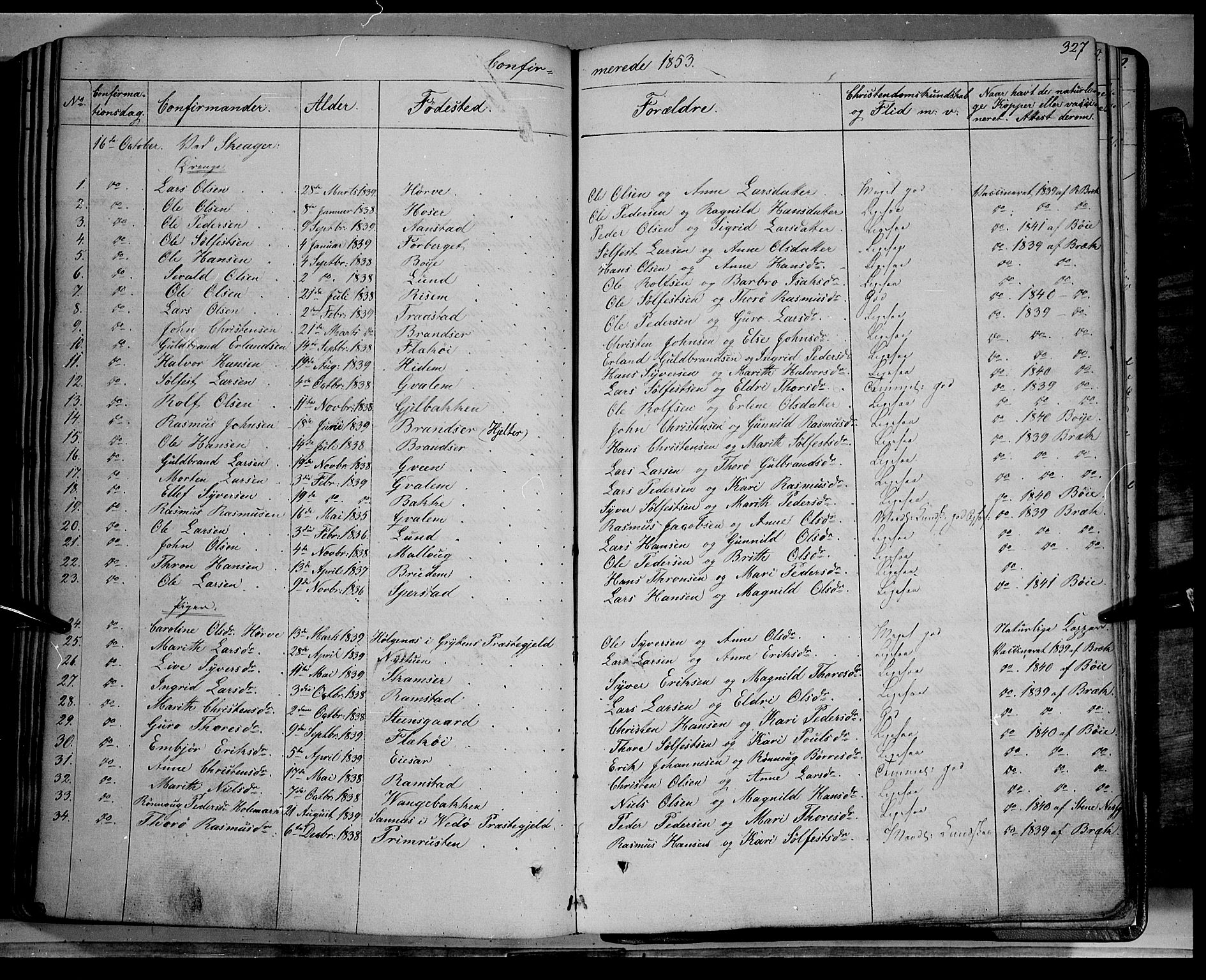 Lom prestekontor, SAH/PREST-070/K/L0006: Parish register (official) no. 6A, 1837-1863, p. 327