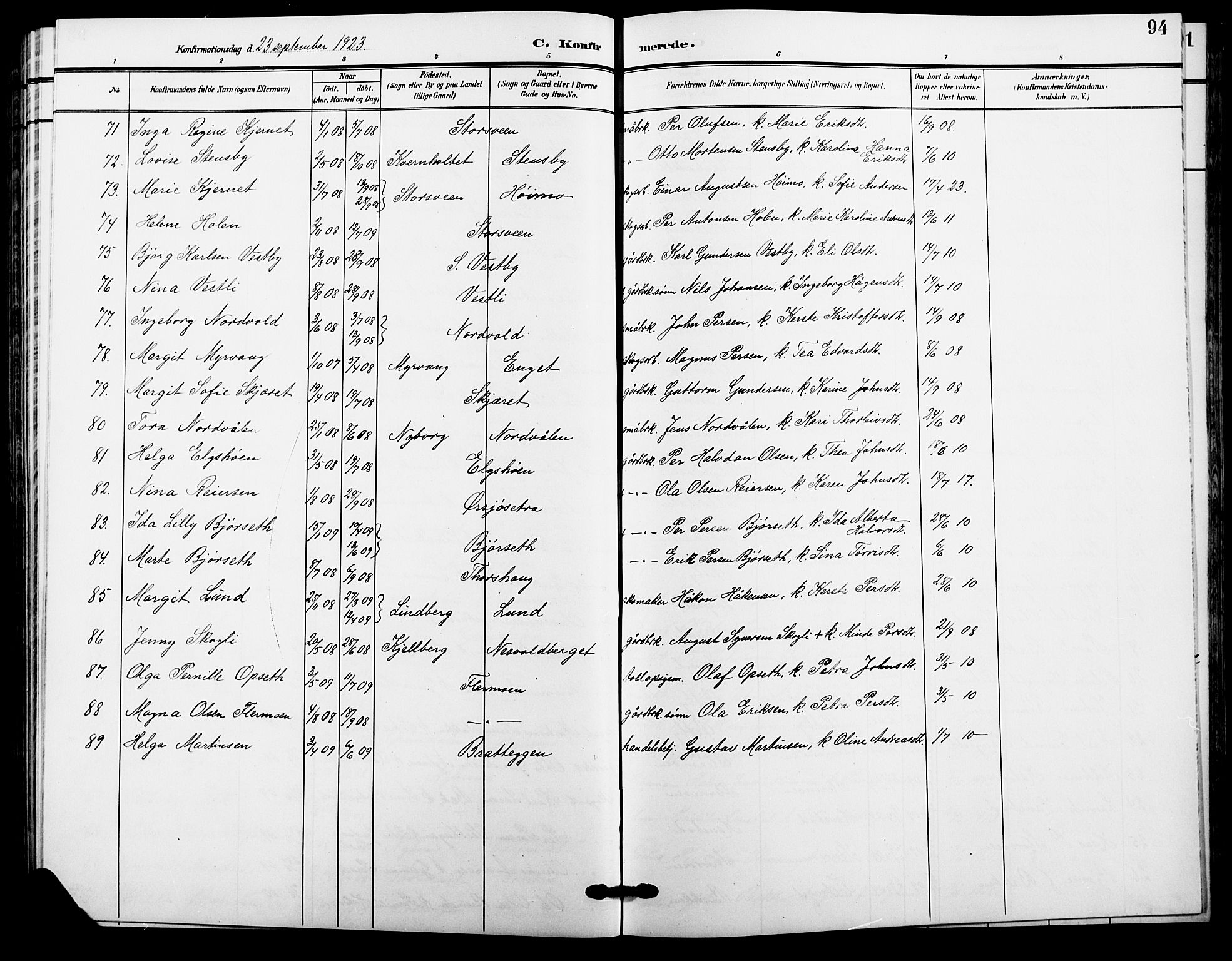 Trysil prestekontor, AV/SAH-PREST-046/H/Ha/Hab/L0009: Parish register (copy) no. 9, 1904-1924, p. 94