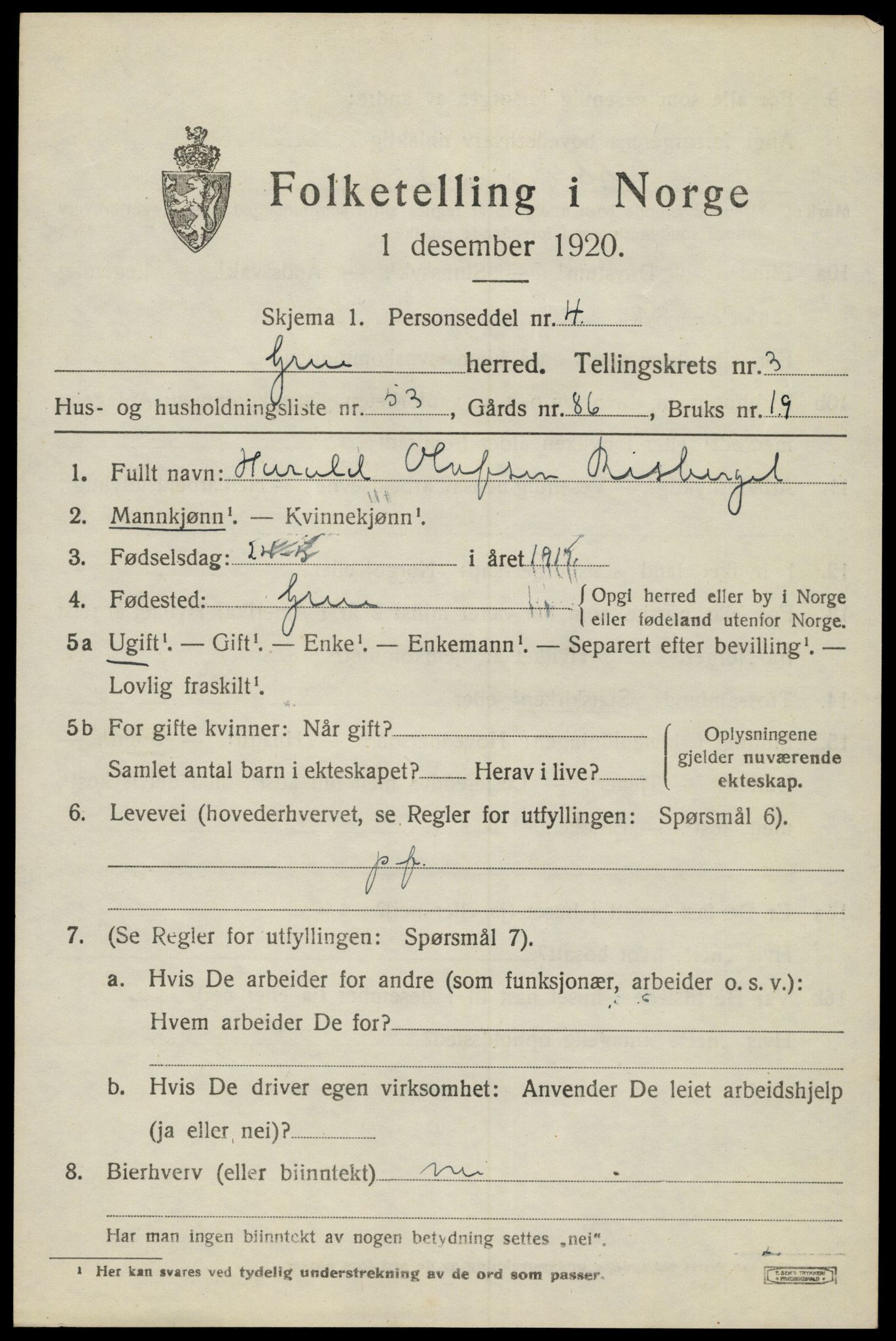 SAH, 1920 census for Grue, 1920, p. 4317