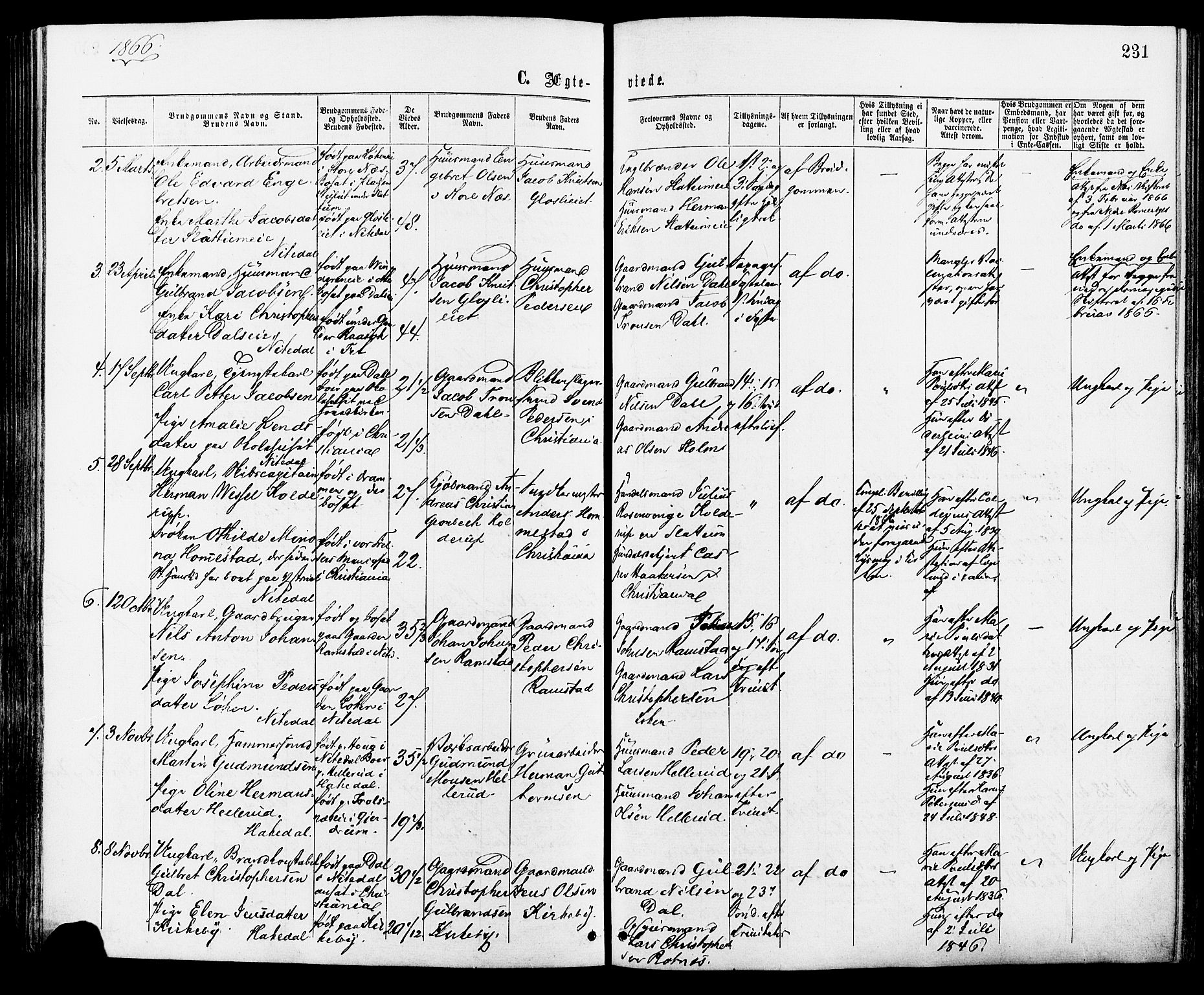 Nittedal prestekontor Kirkebøker, SAO/A-10365a/F/Fa/L0006: Parish register (official) no. I 6, 1863-1878, p. 231
