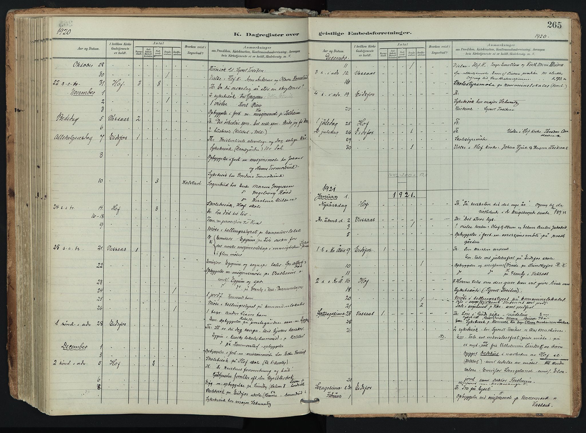 Hof kirkebøker, SAKO/A-64/F/Fa/L0008: Parish register (official) no. I 8, 1902-1921, p. 265