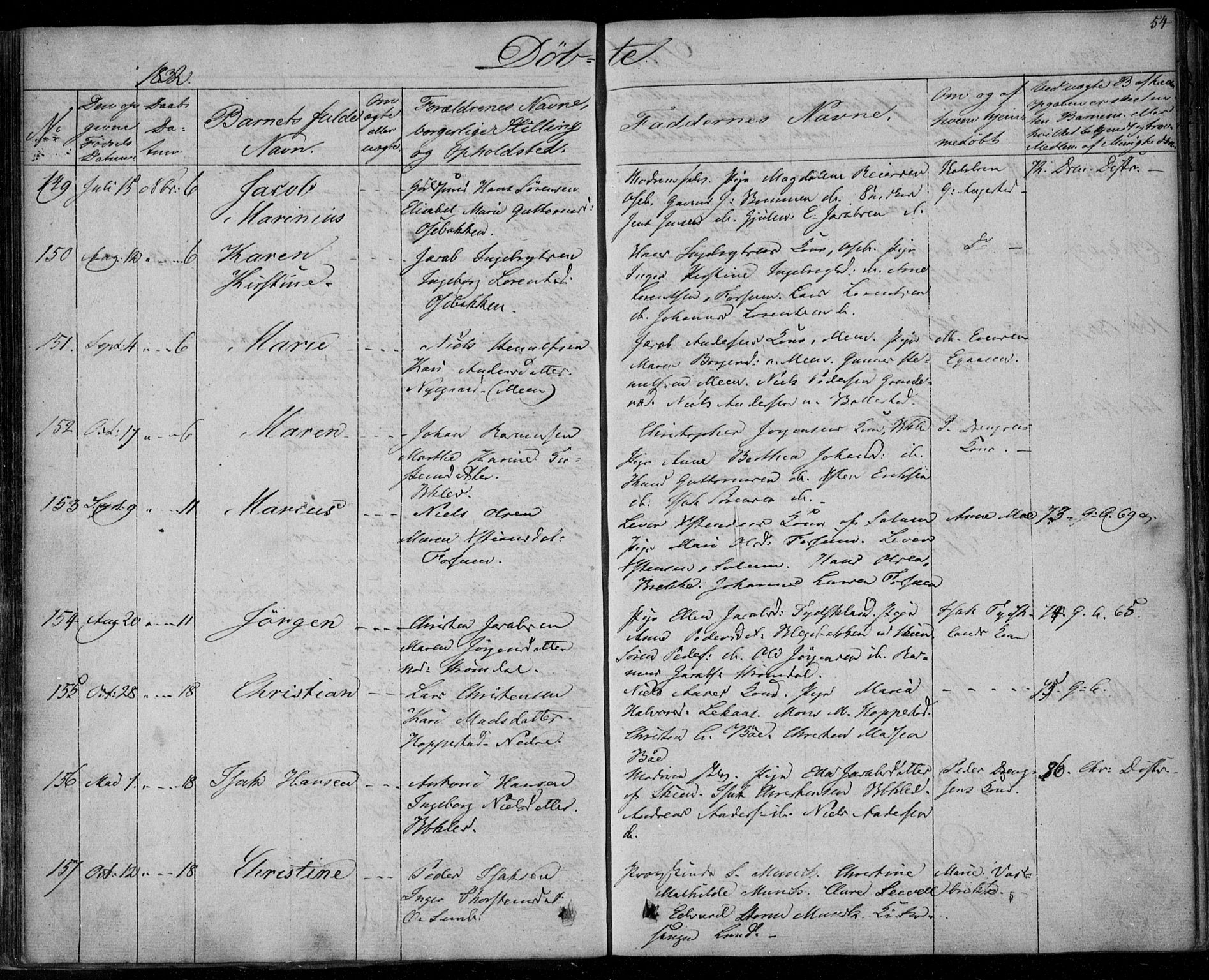 Gjerpen kirkebøker, SAKO/A-265/F/Fa/L0006: Parish register (official) no. I 6, 1829-1834, p. 54