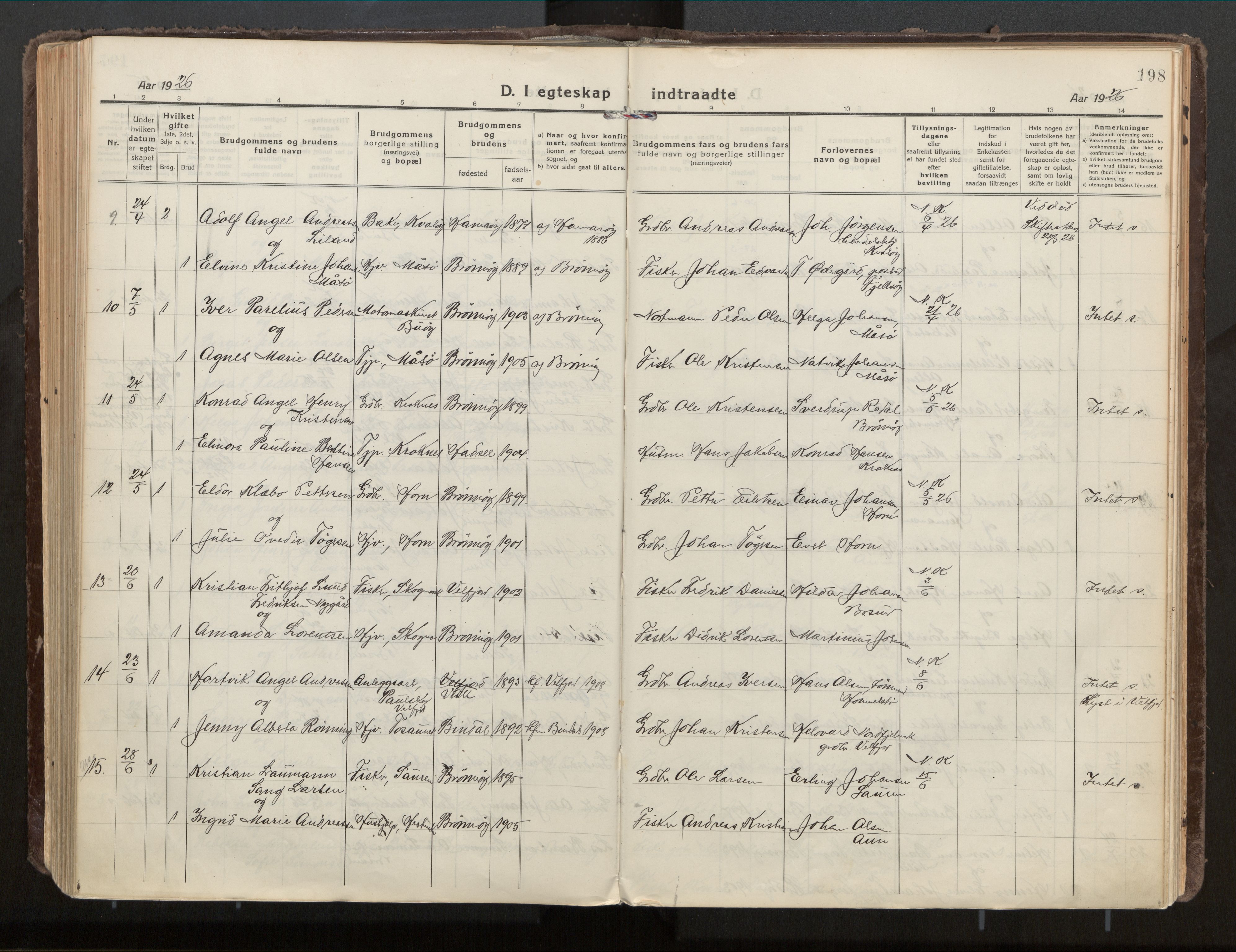 Ministerialprotokoller, klokkerbøker og fødselsregistre - Nordland, SAT/A-1459/813/L0207a: Parish register (official) no. 813A18, 1919-1927, p. 198