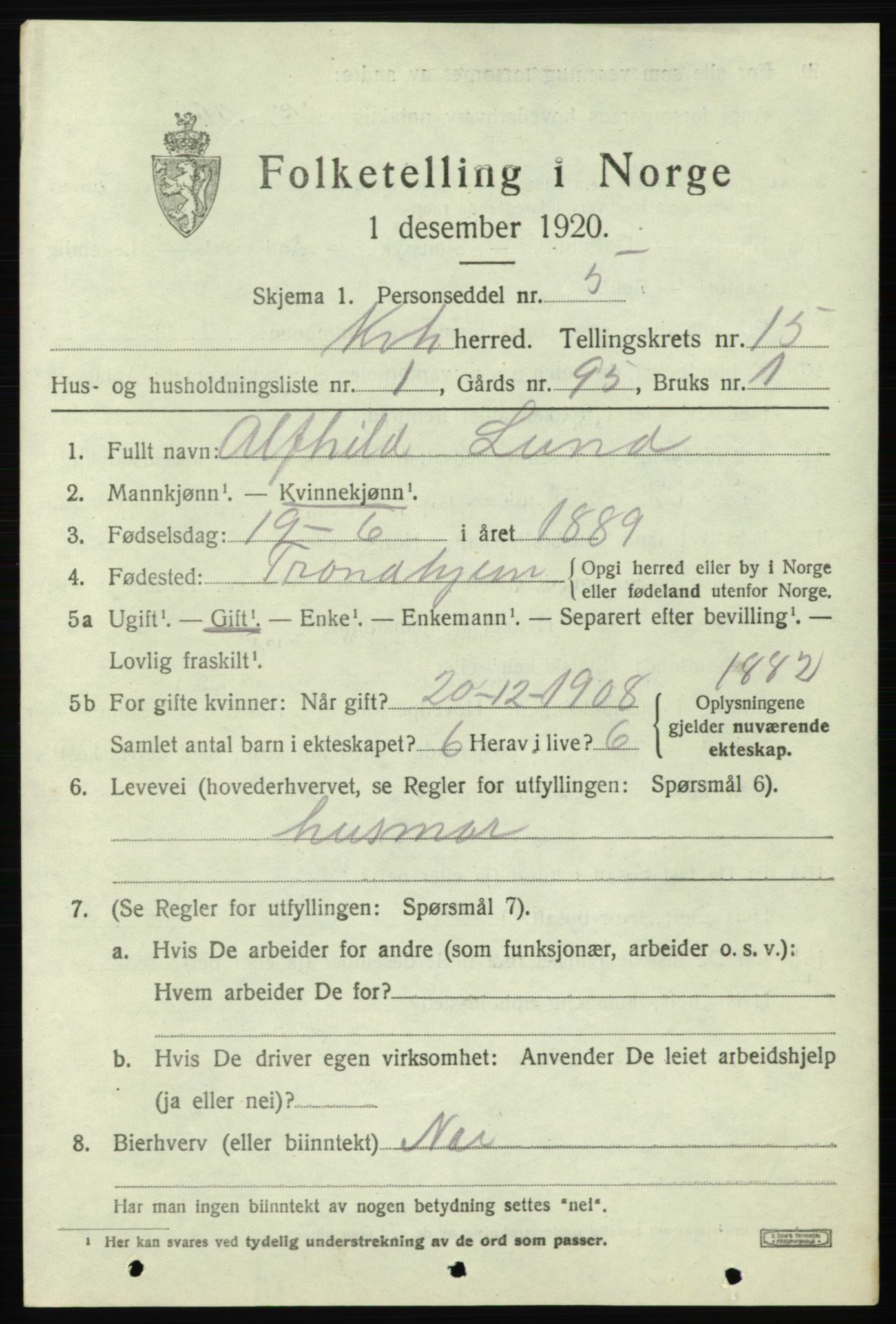 SAB, 1920 census for Kvinnherad, 1920, p. 9262