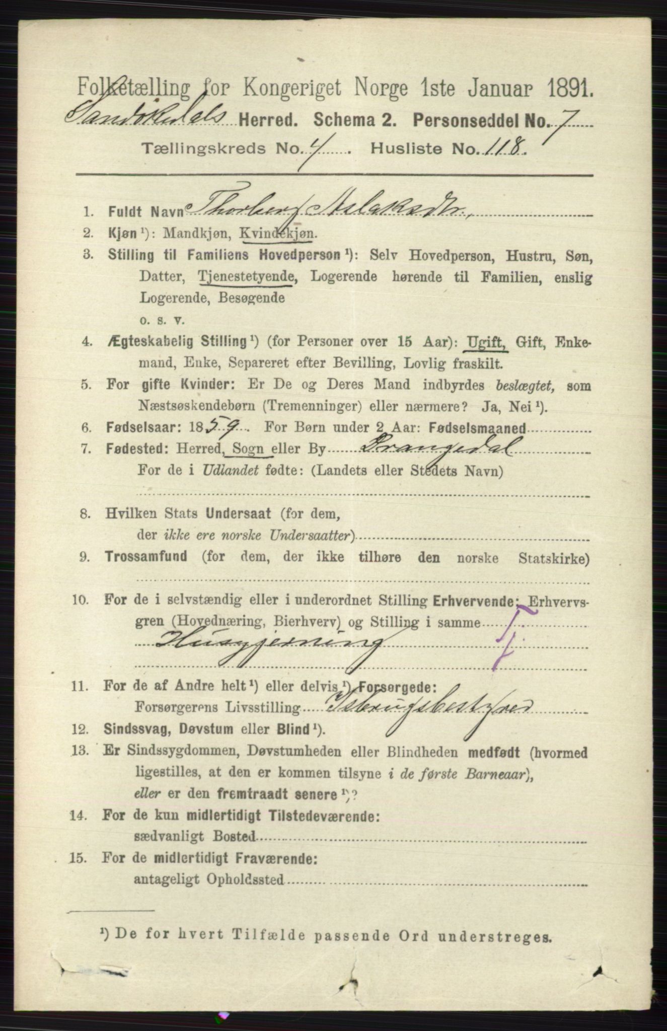 RA, 1891 census for 0816 Sannidal, 1891, p. 1965