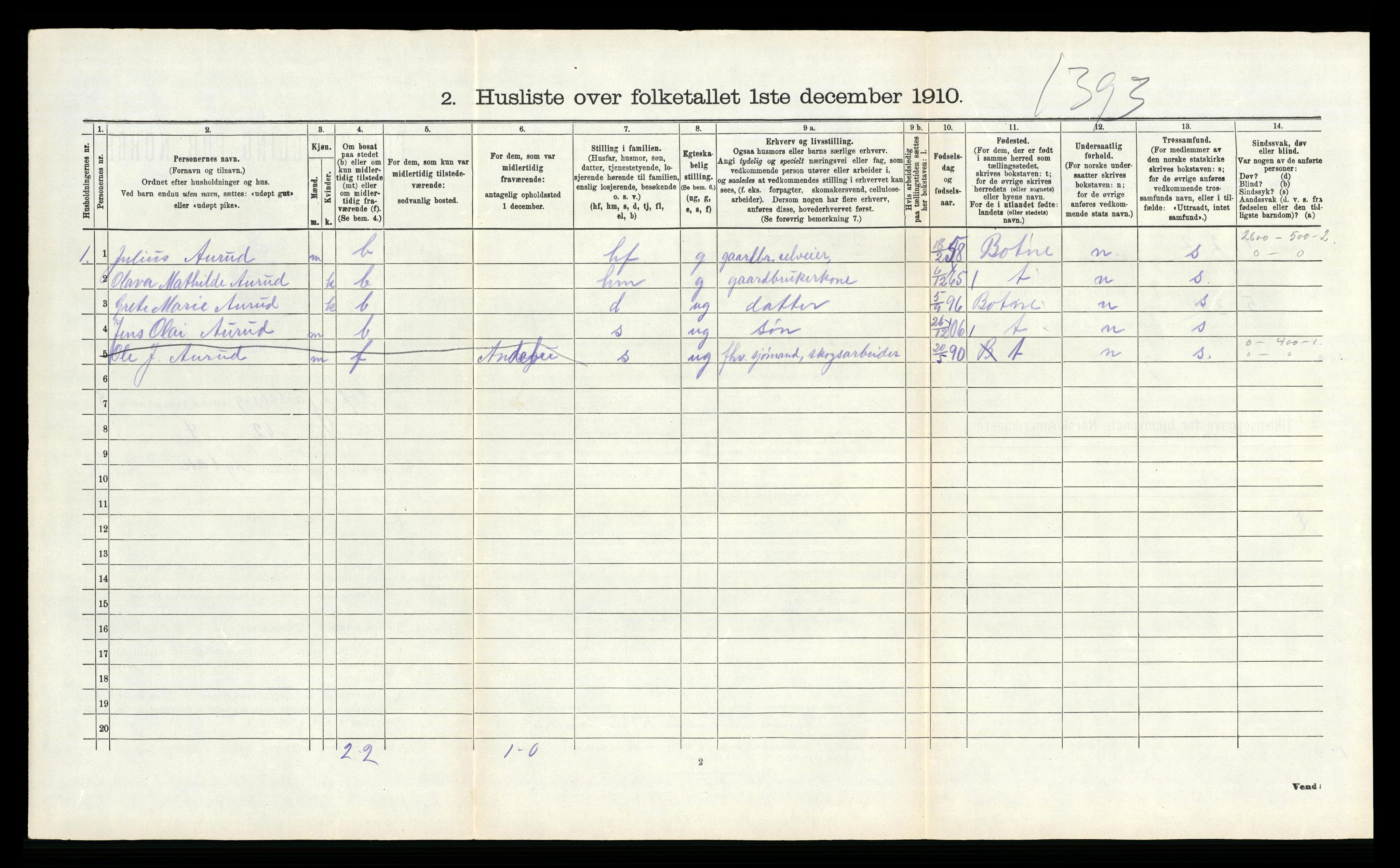 RA, 1910 census for Hof, 1910, p. 505