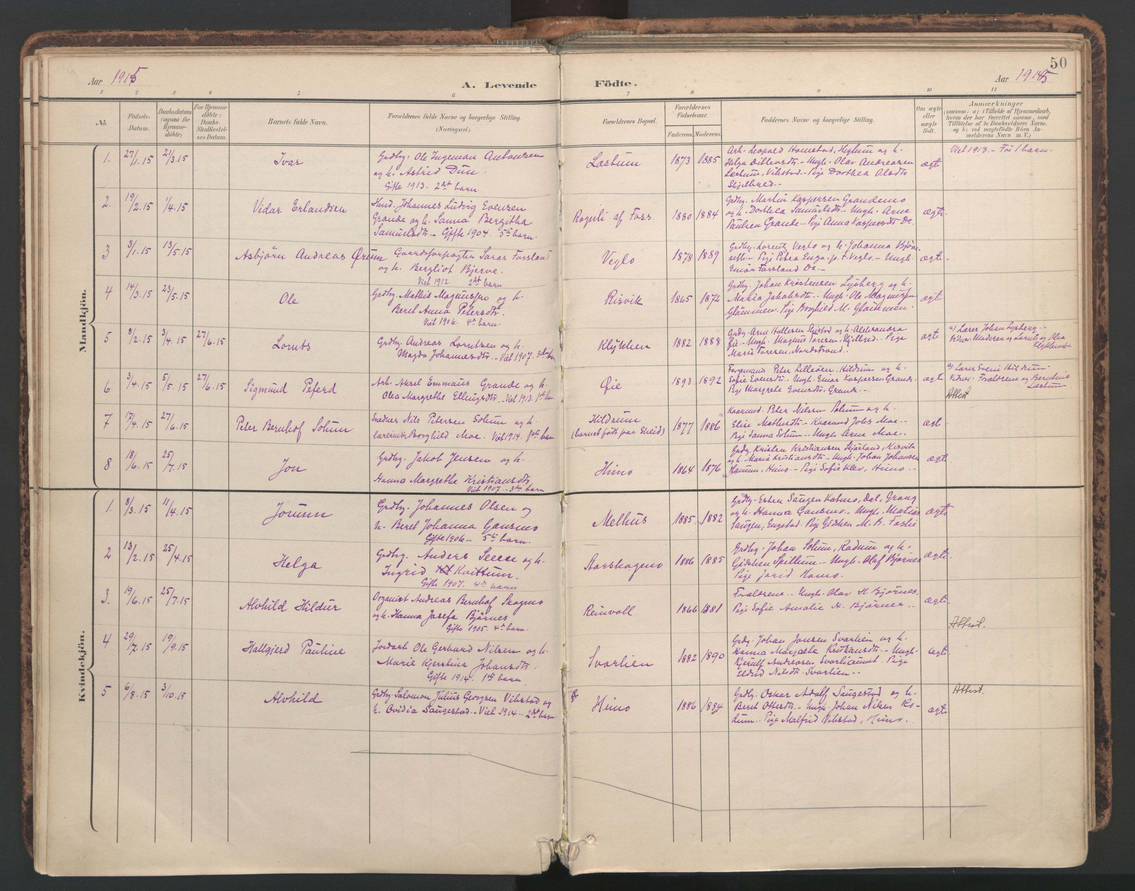 Ministerialprotokoller, klokkerbøker og fødselsregistre - Nord-Trøndelag, AV/SAT-A-1458/764/L0556: Parish register (official) no. 764A11, 1897-1924, p. 50