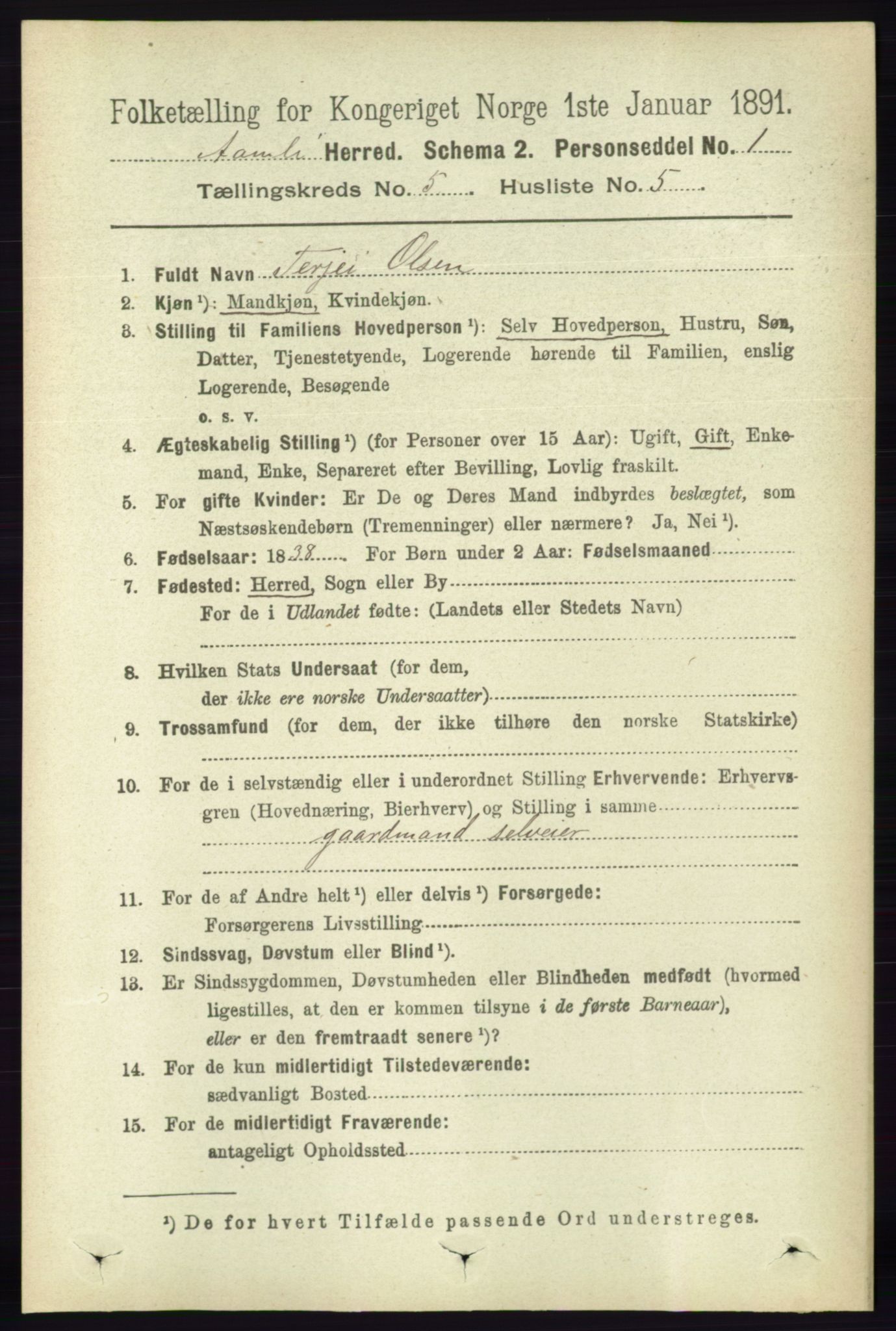 RA, 1891 census for 0929 Åmli, 1891, p. 711