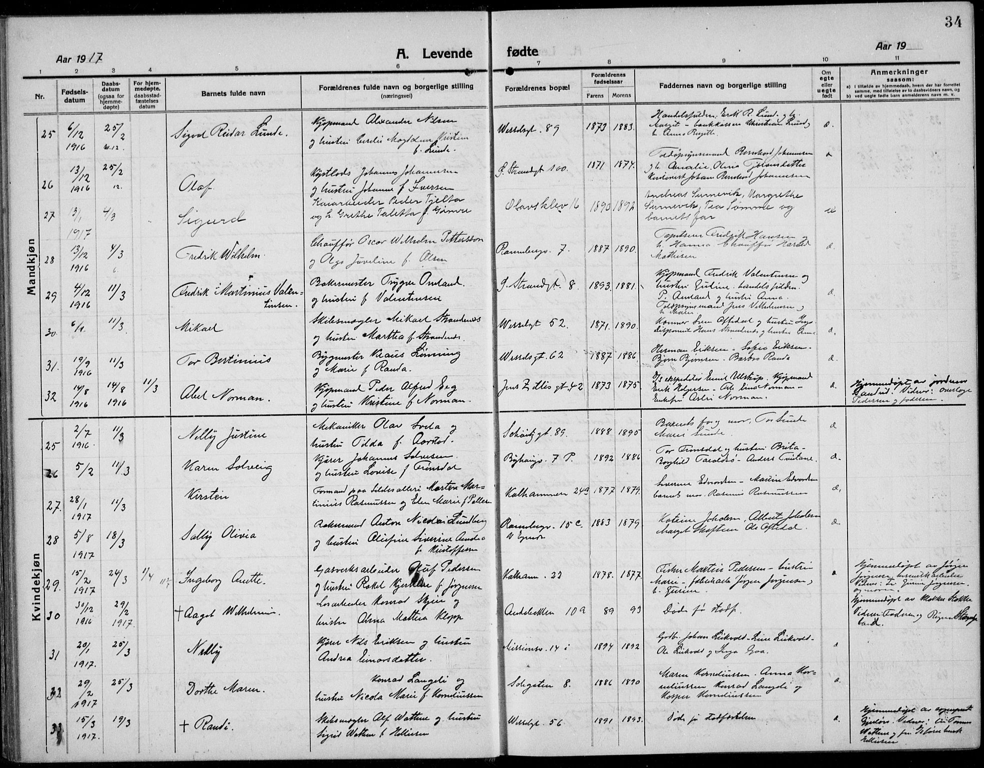 Domkirken sokneprestkontor, AV/SAST-A-101812/001/30/30BB/L0019: Parish register (copy) no. B 19, 1915-1932, p. 34
