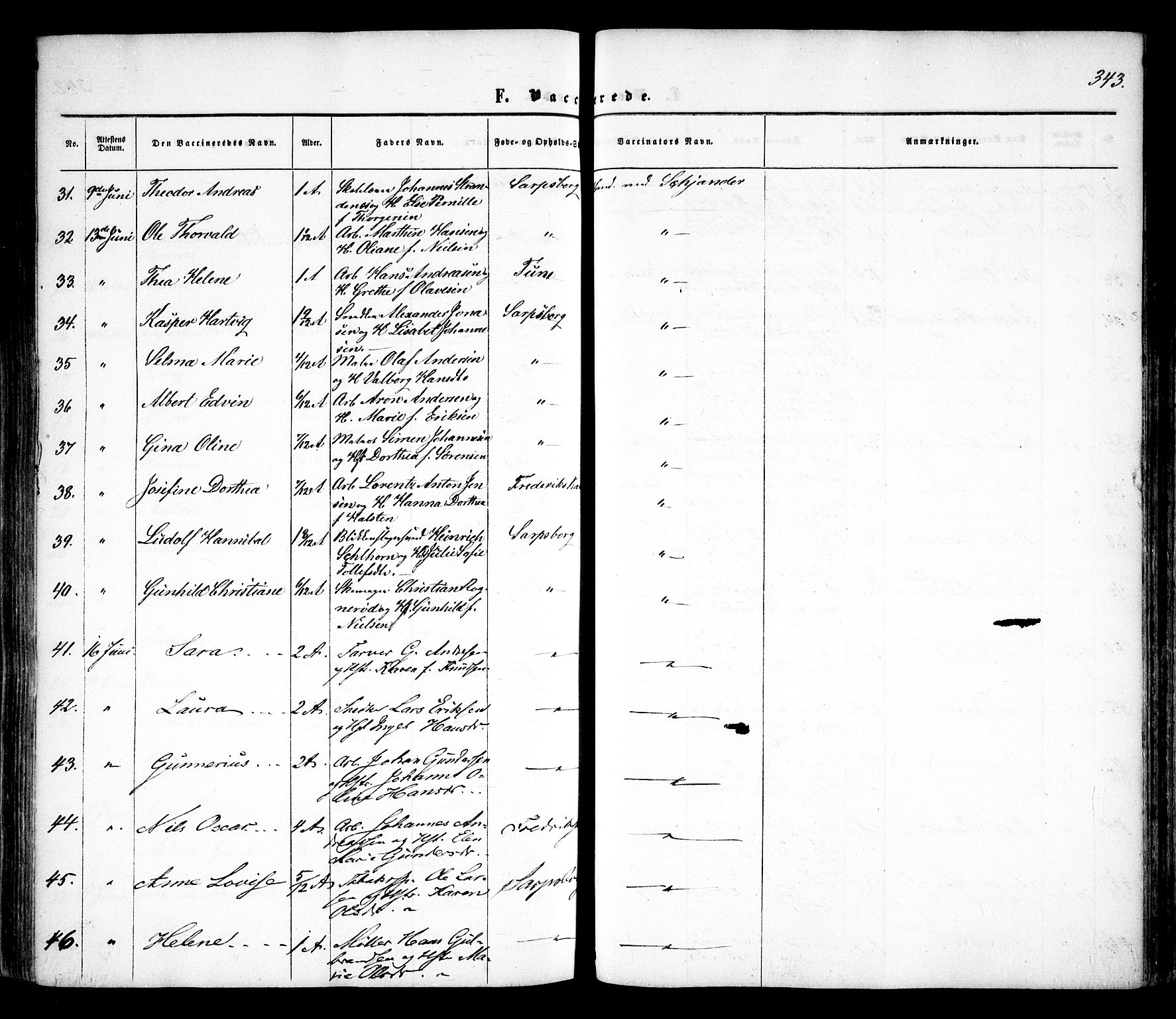 Sarpsborg prestekontor Kirkebøker, AV/SAO-A-2006/F/Fa/L0001: Parish register (official) no. 1, 1859-1868, p. 343