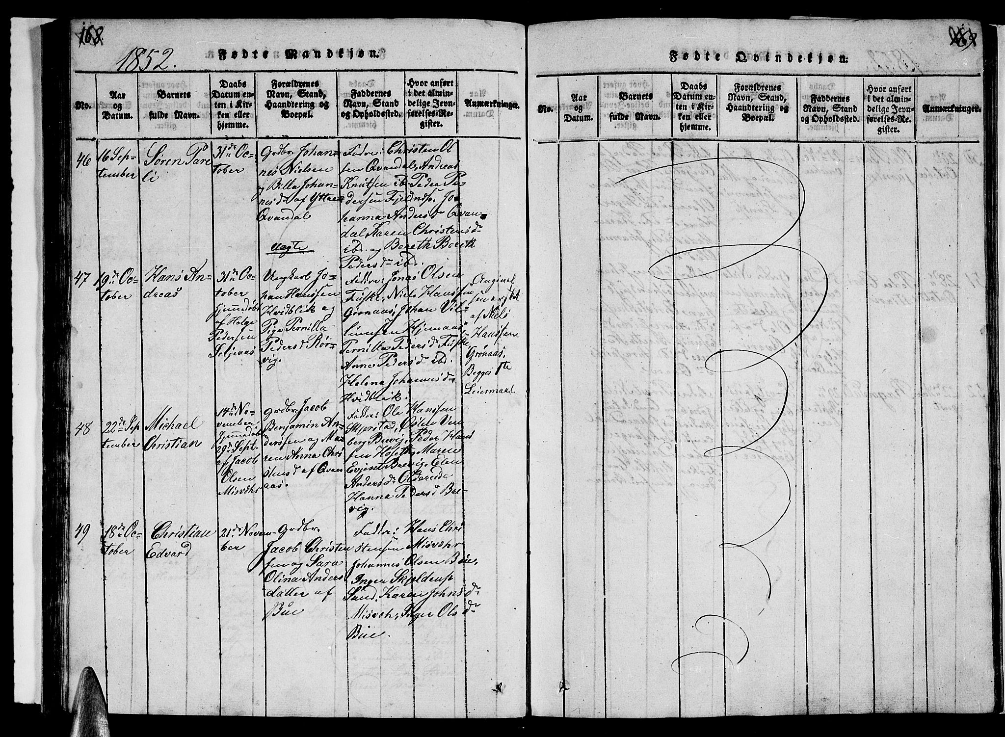 Ministerialprotokoller, klokkerbøker og fødselsregistre - Nordland, AV/SAT-A-1459/852/L0752: Parish register (copy) no. 852C03, 1840-1855, p. 168-169