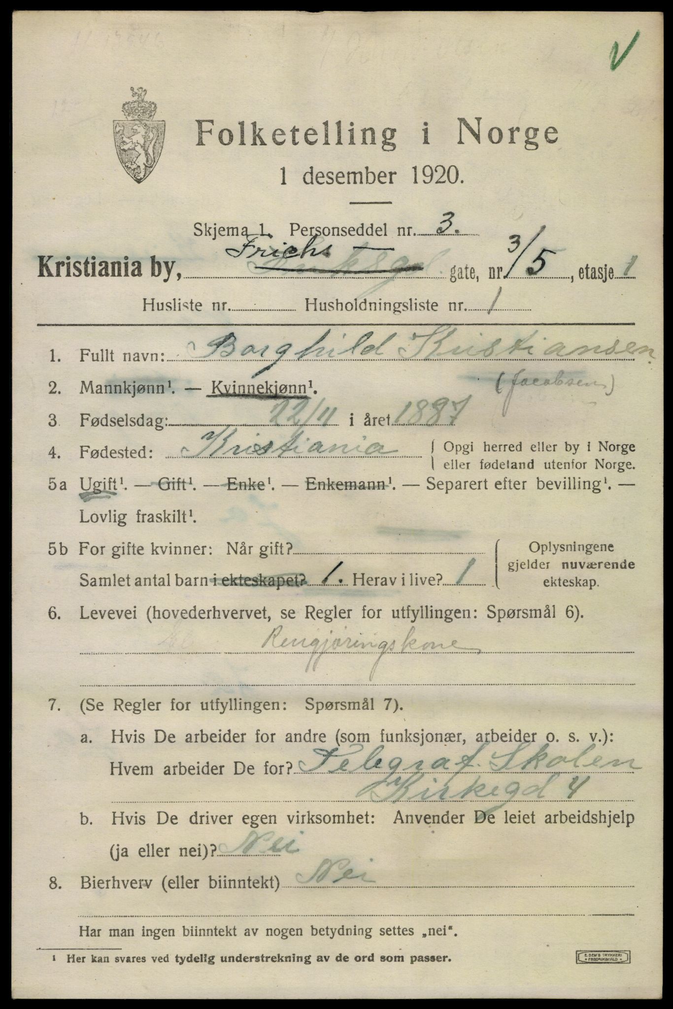 SAO, 1920 census for Kristiania, 1920, p. 238303