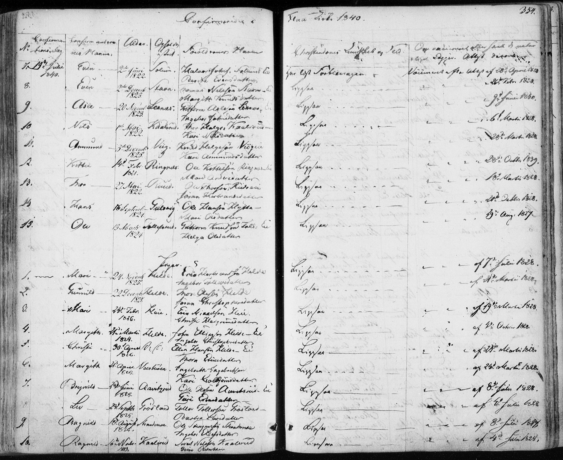 Nes kirkebøker, AV/SAKO-A-236/F/Fa/L0009: Parish register (official) no. 9, 1834-1863, p. 354