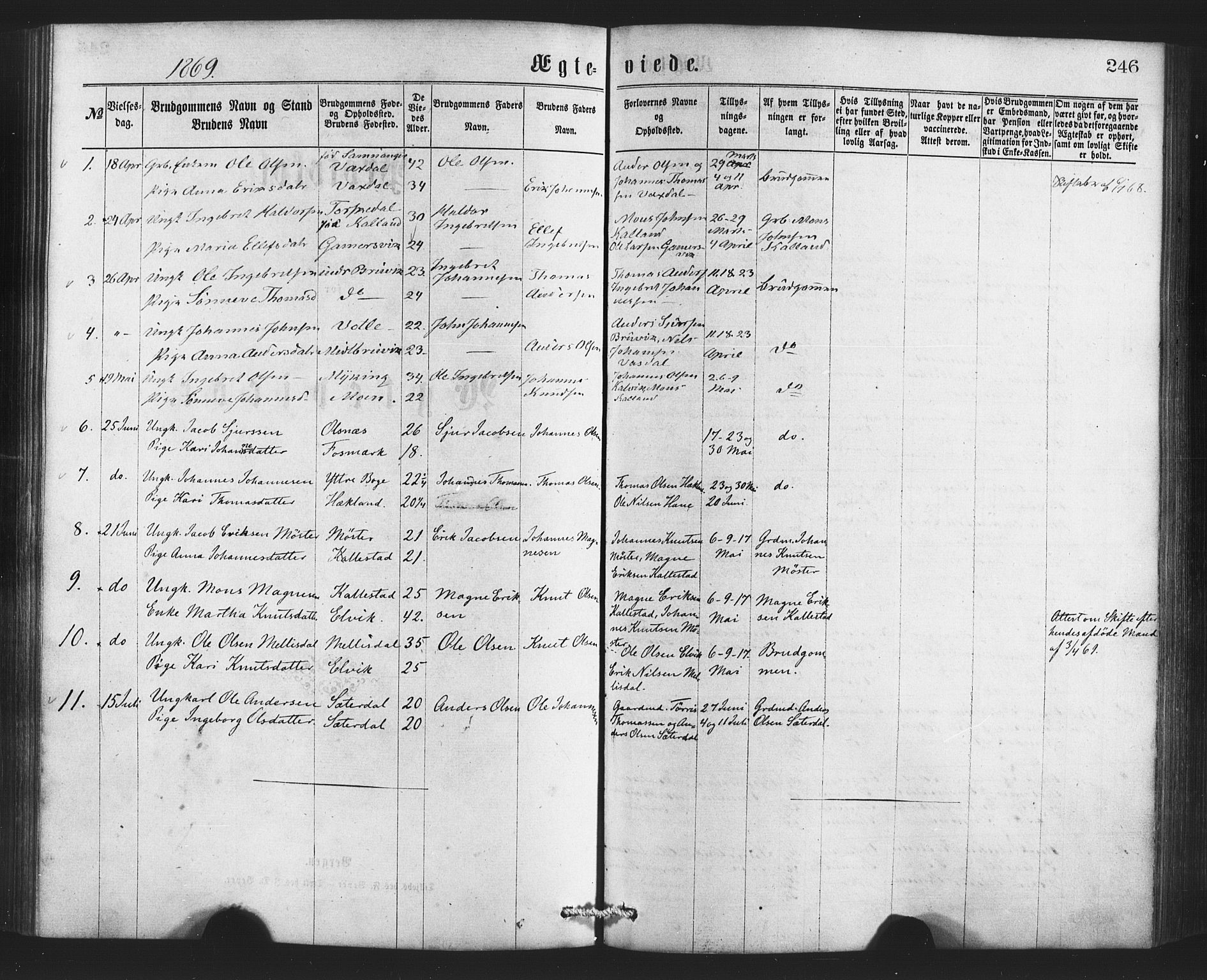 Bruvik Sokneprestembete, SAB/A-74701/H/Haa: Parish register (official) no. A 1, 1869-1877, p. 246