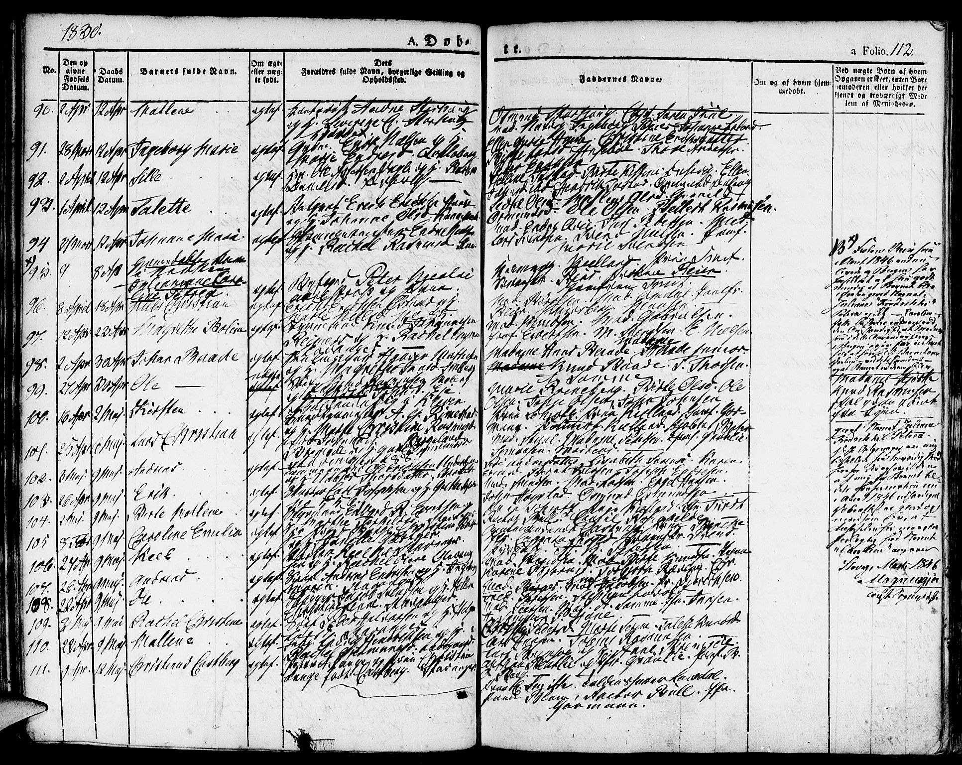 Domkirken sokneprestkontor, SAST/A-101812/001/30/30BA/L0009: Parish register (official) no. A 9, 1821-1832, p. 112