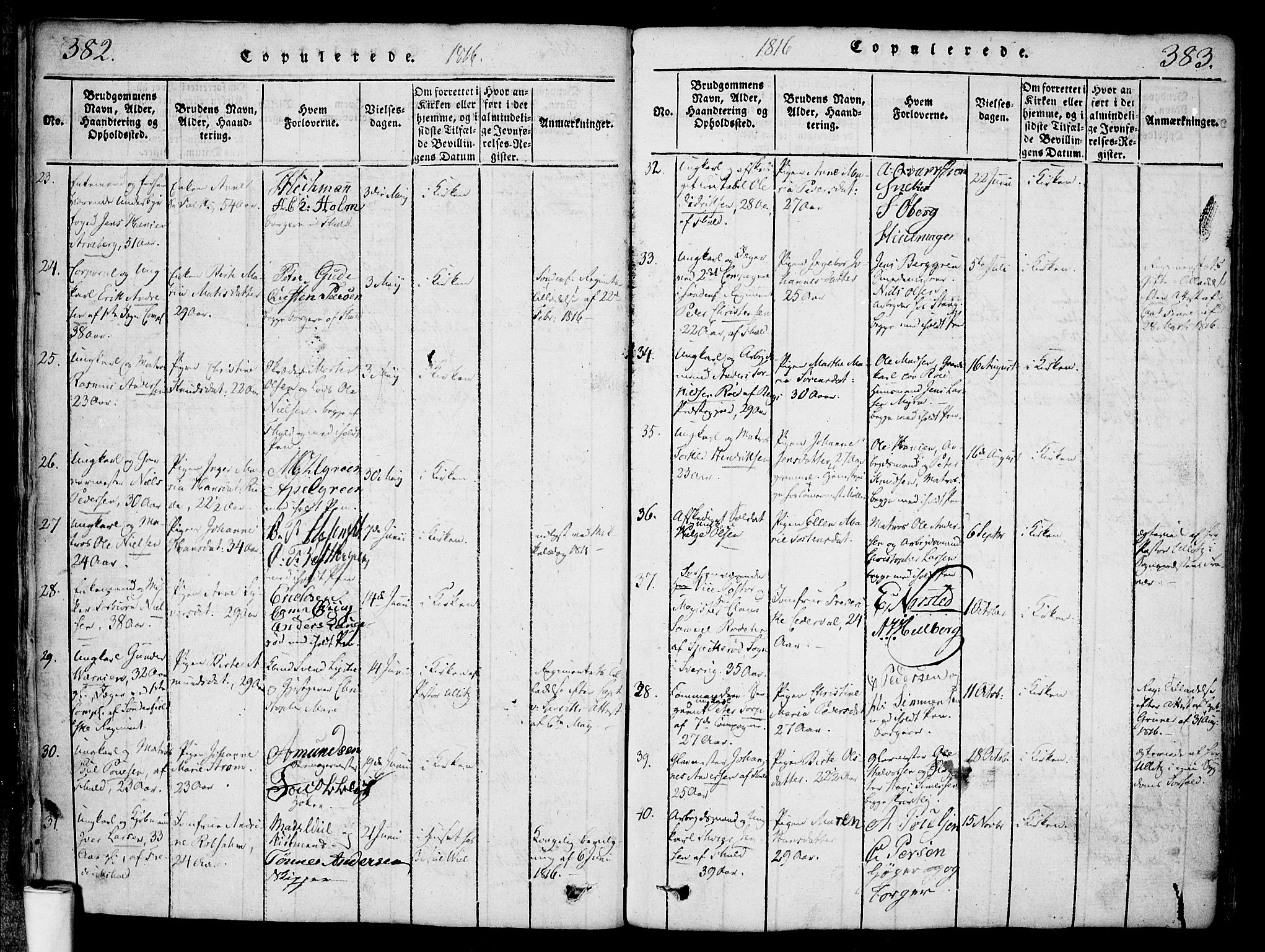 Halden prestekontor Kirkebøker, AV/SAO-A-10909/F/Fa/L0003: Parish register (official) no. I 3, 1815-1834, p. 382-383