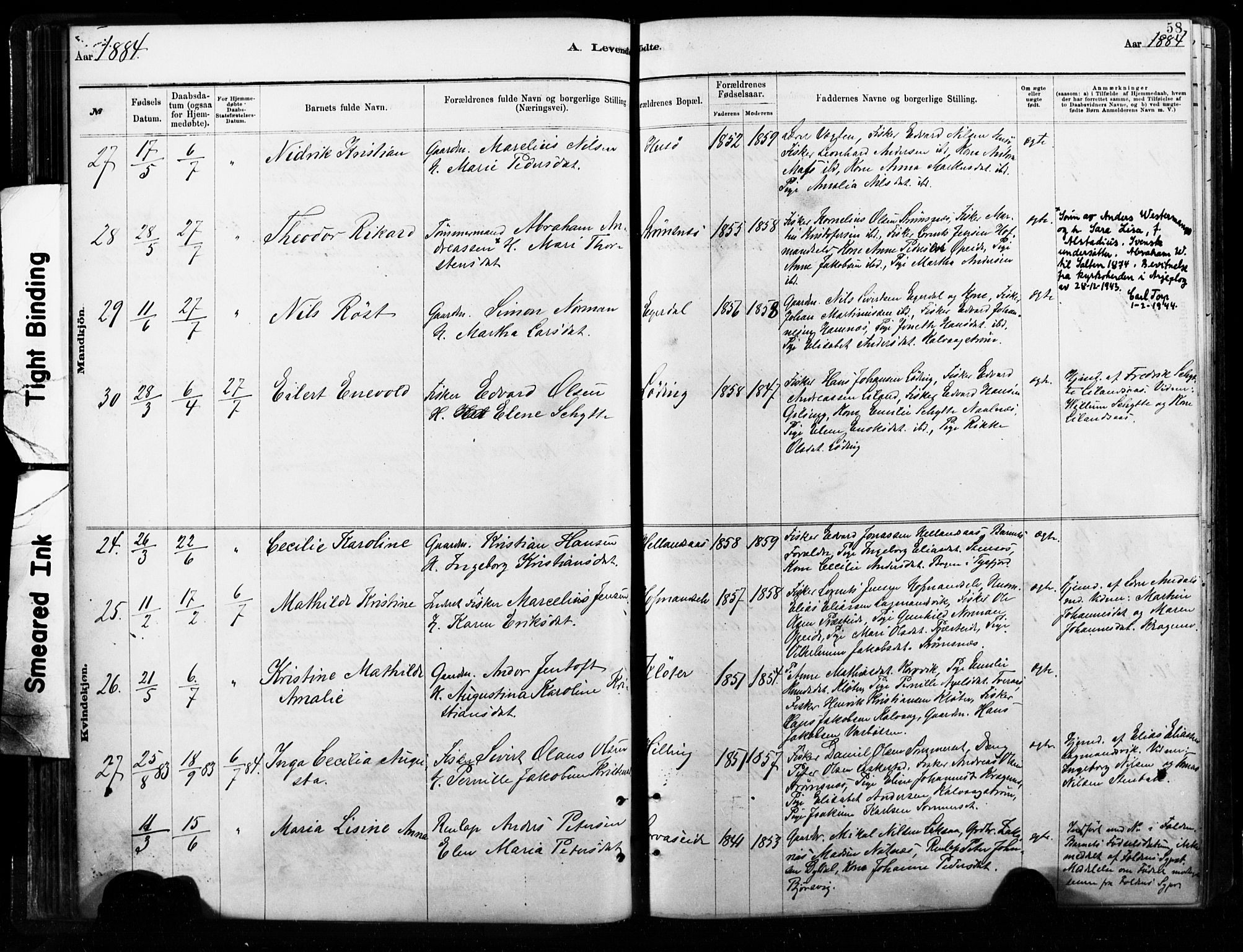 Ministerialprotokoller, klokkerbøker og fødselsregistre - Nordland, AV/SAT-A-1459/859/L0846: Parish register (official) no. 859A06, 1878-1889, p. 58