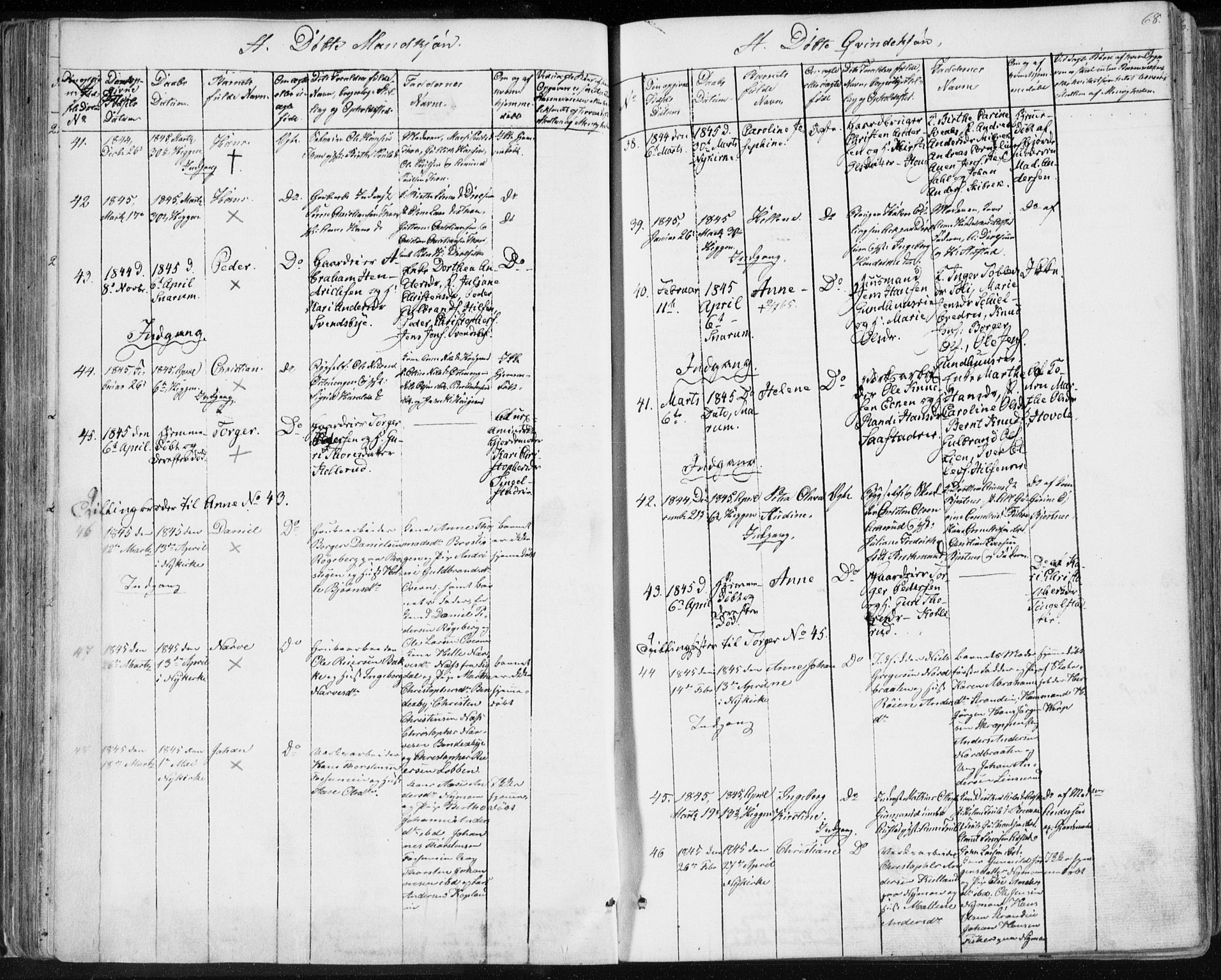 Modum kirkebøker, AV/SAKO-A-234/F/Fa/L0007: Parish register (official) no. 7, 1841-1850, p. 68