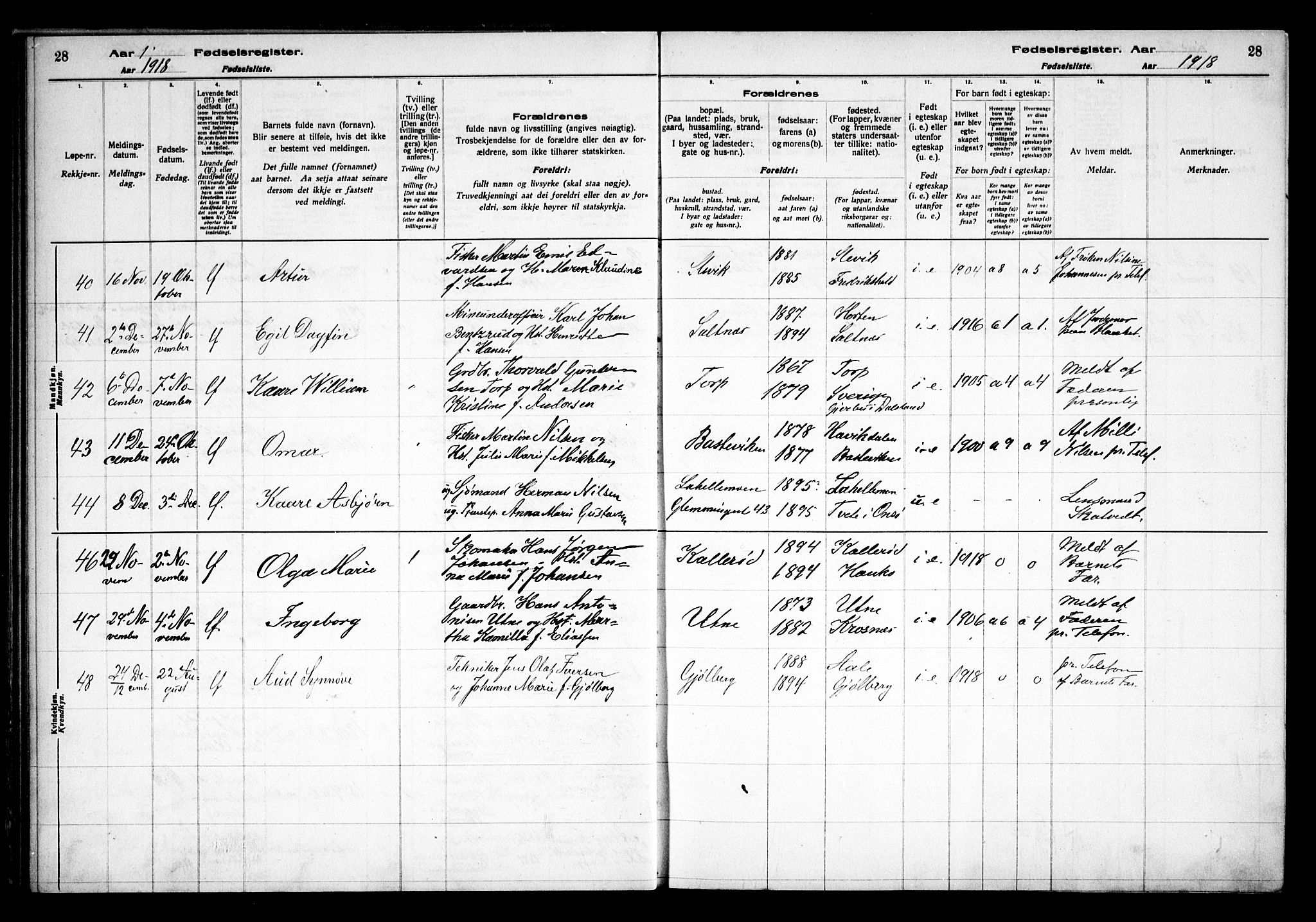 Onsøy prestekontor Kirkebøker, AV/SAO-A-10914/J/Ja/L0001: Birth register no. I 1, 1916-1937, p. 28