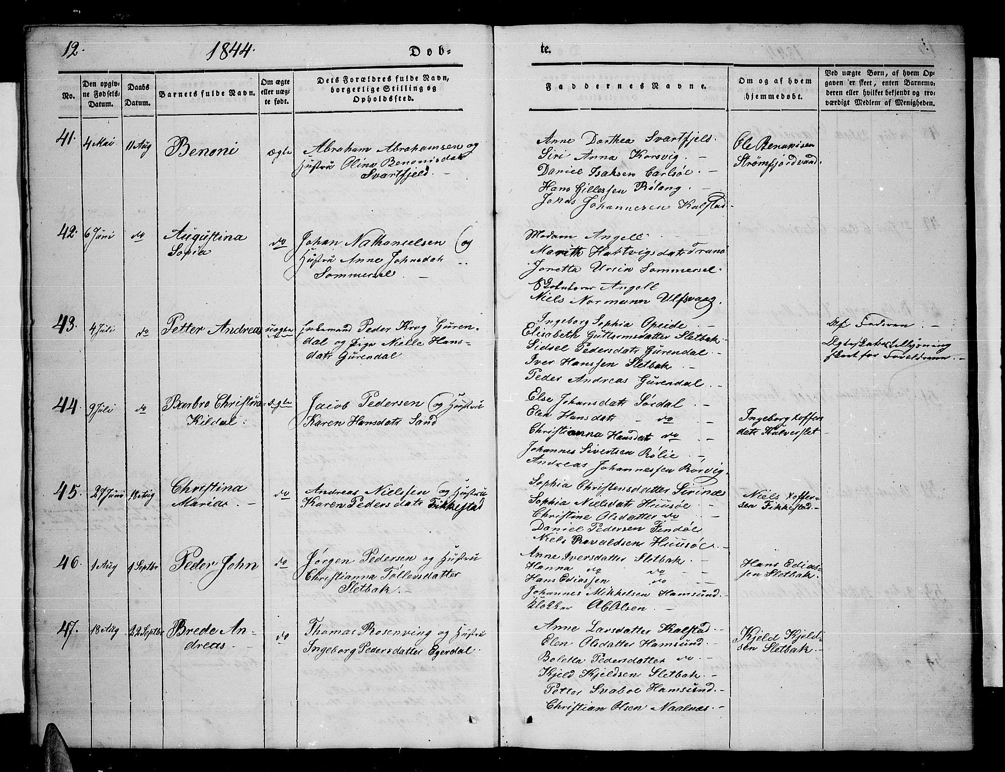 Ministerialprotokoller, klokkerbøker og fødselsregistre - Nordland, AV/SAT-A-1459/859/L0856: Parish register (copy) no. 859C02, 1843-1854, p. 12