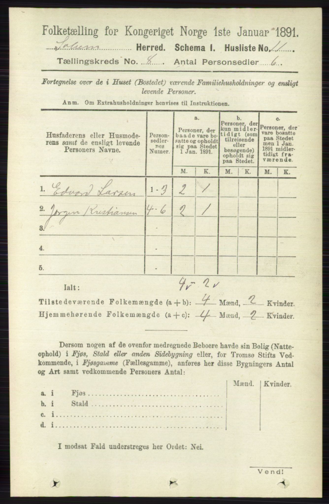 RA, 1891 census for 0818 Solum, 1891, p. 4038