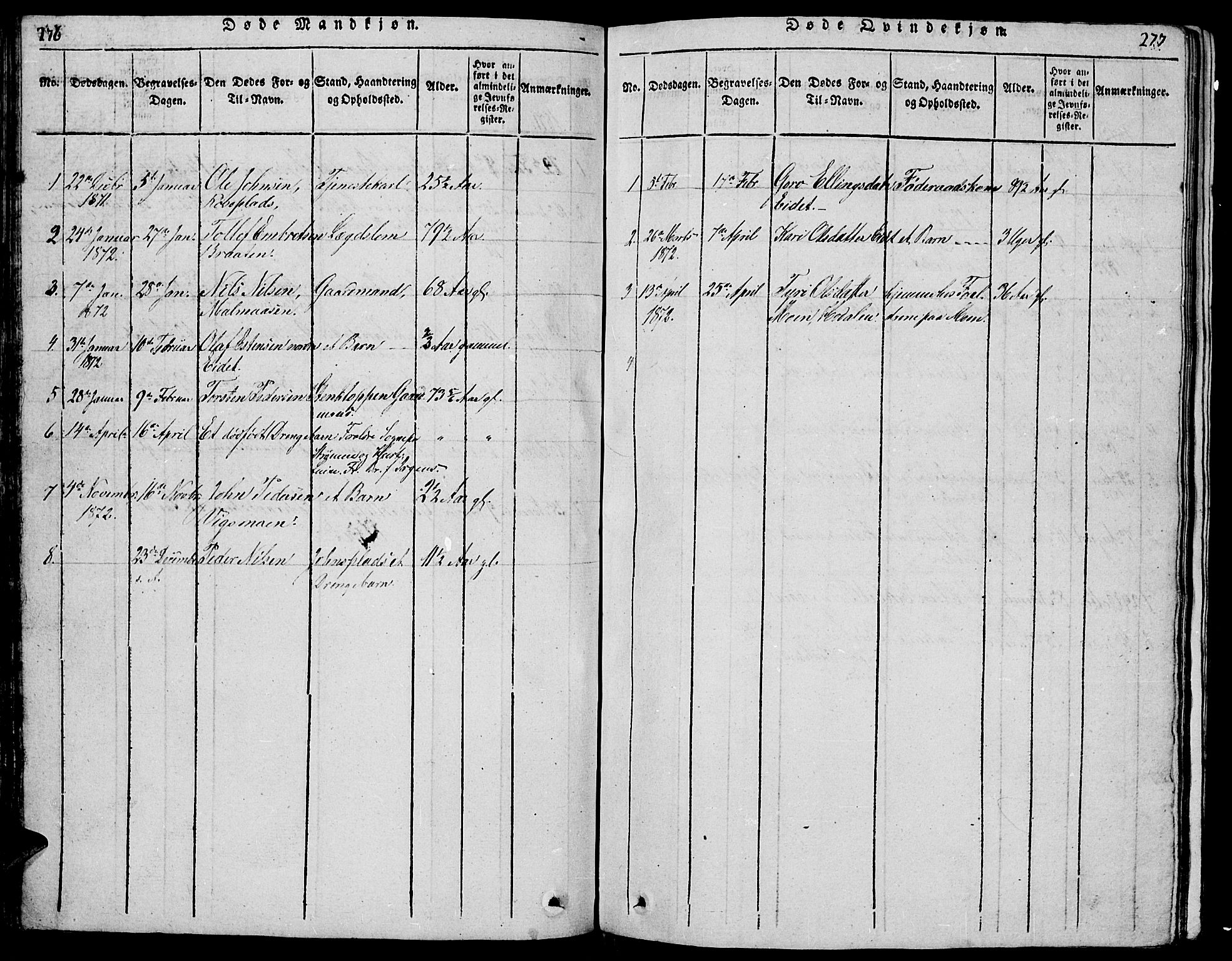 Tolga prestekontor, SAH/PREST-062/L/L0001: Parish register (copy) no. 1, 1814-1877, p. 276-277