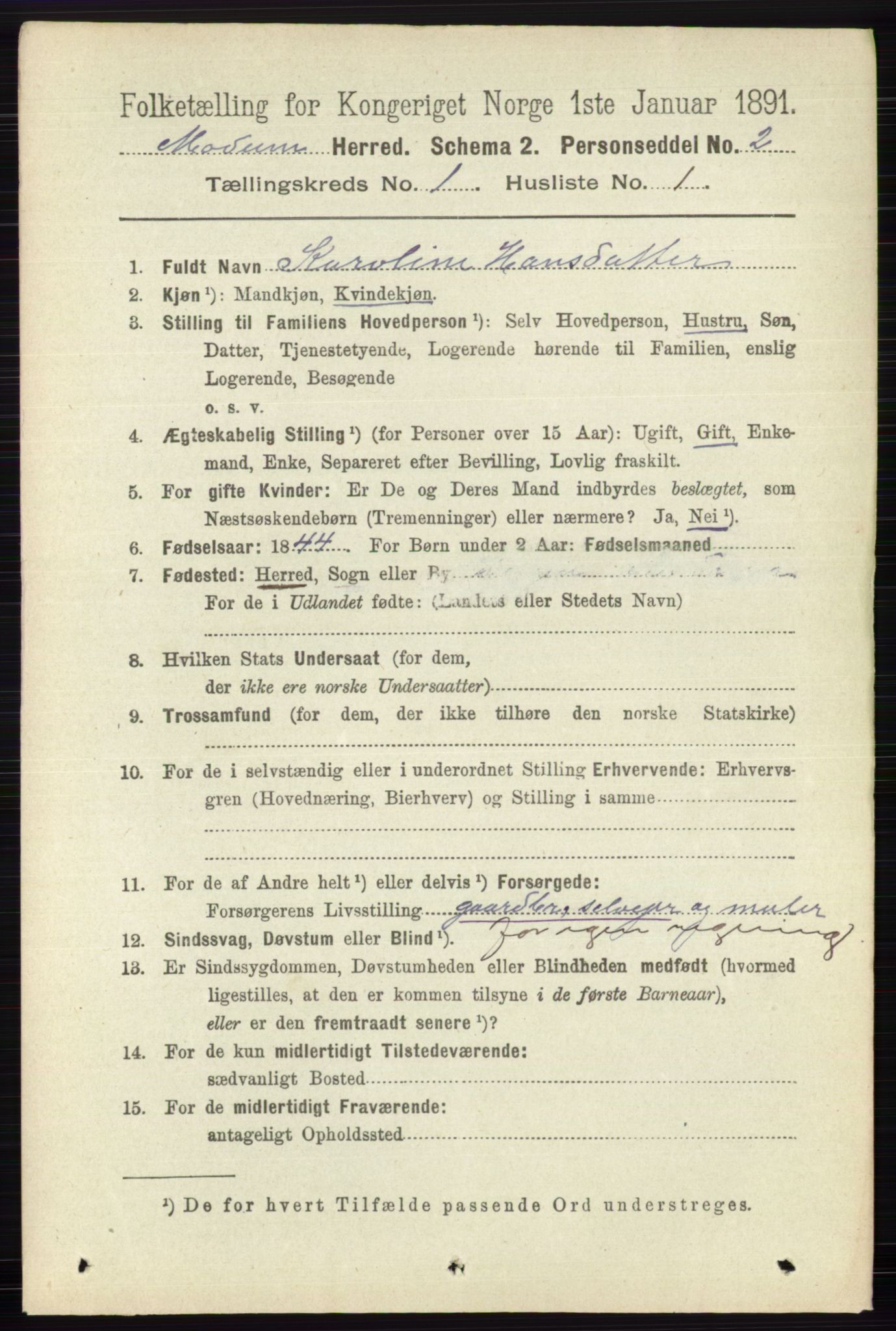 RA, 1891 census for 0623 Modum, 1891, p. 126