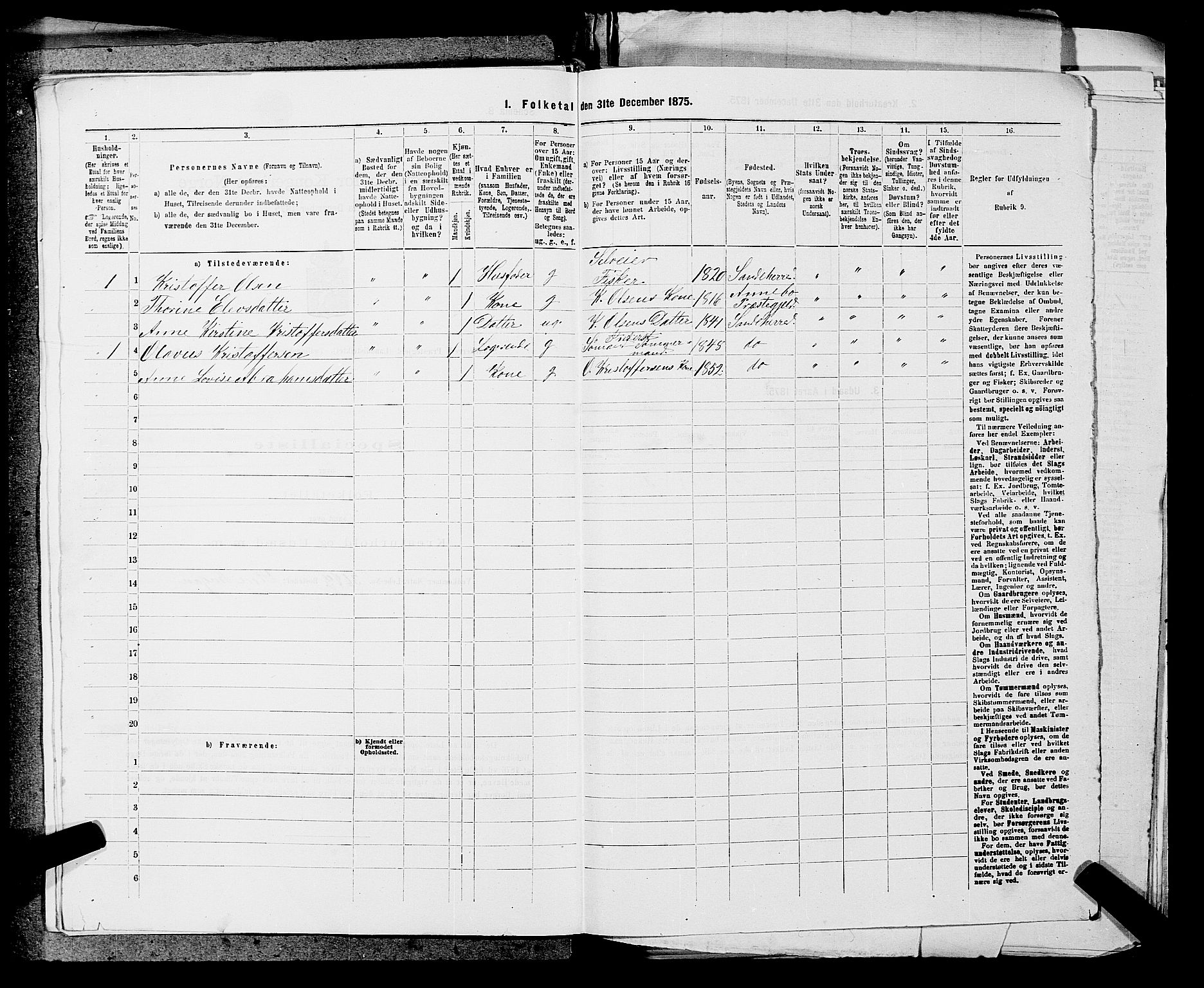 SAKO, 1875 census for 0724L Sandeherred/Sandeherred, 1875, p. 1111