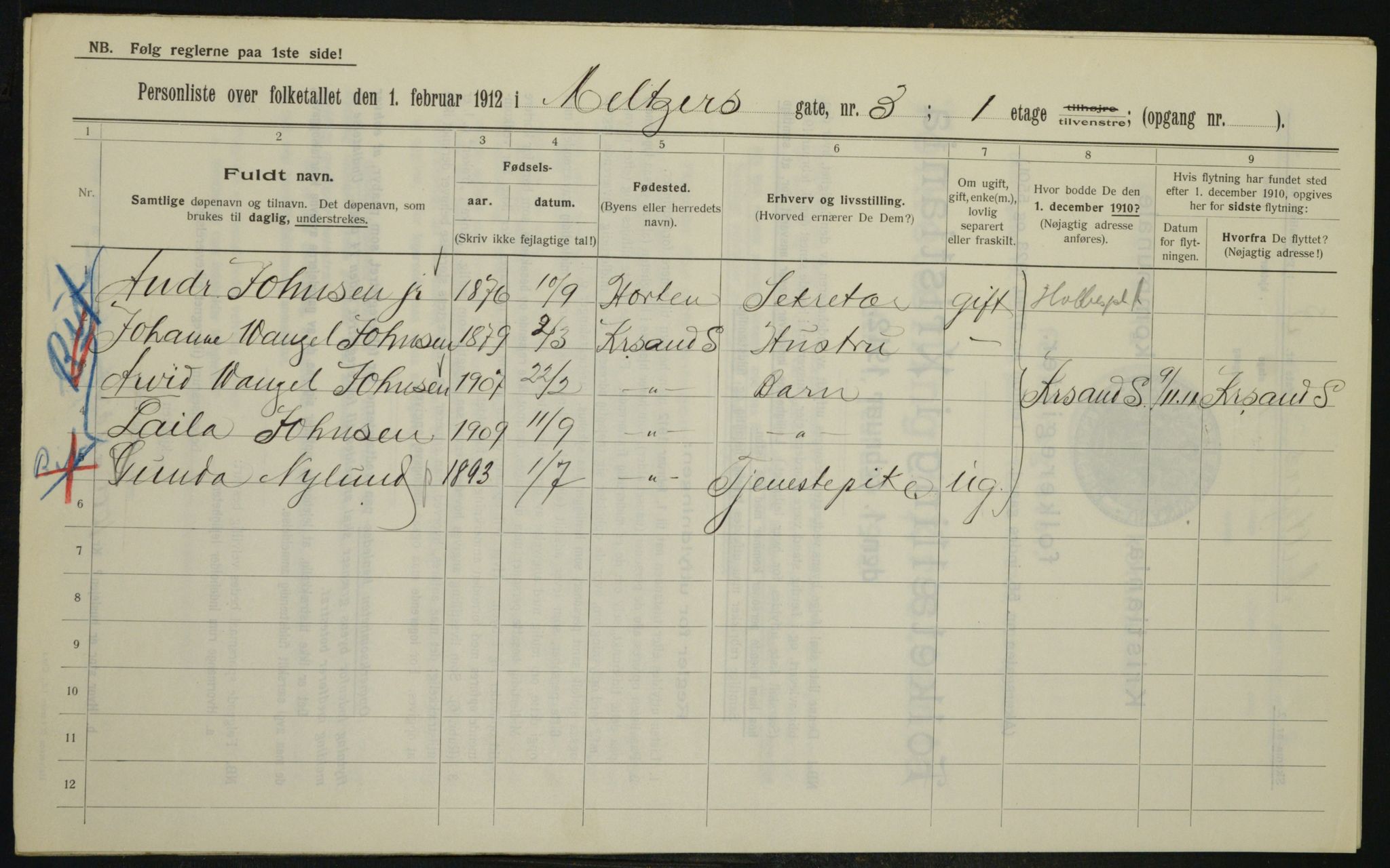 OBA, Municipal Census 1912 for Kristiania, 1912, p. 65669