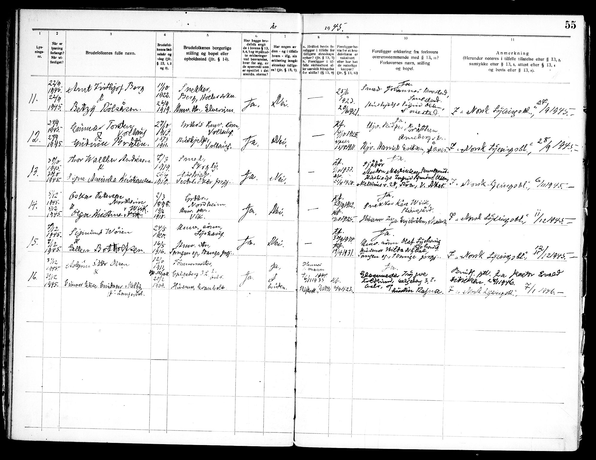 Nannestad prestekontor Kirkebøker, AV/SAO-A-10414a/H/Ha/L0003: Banns register no. I 3, 1919-1958, p. 55