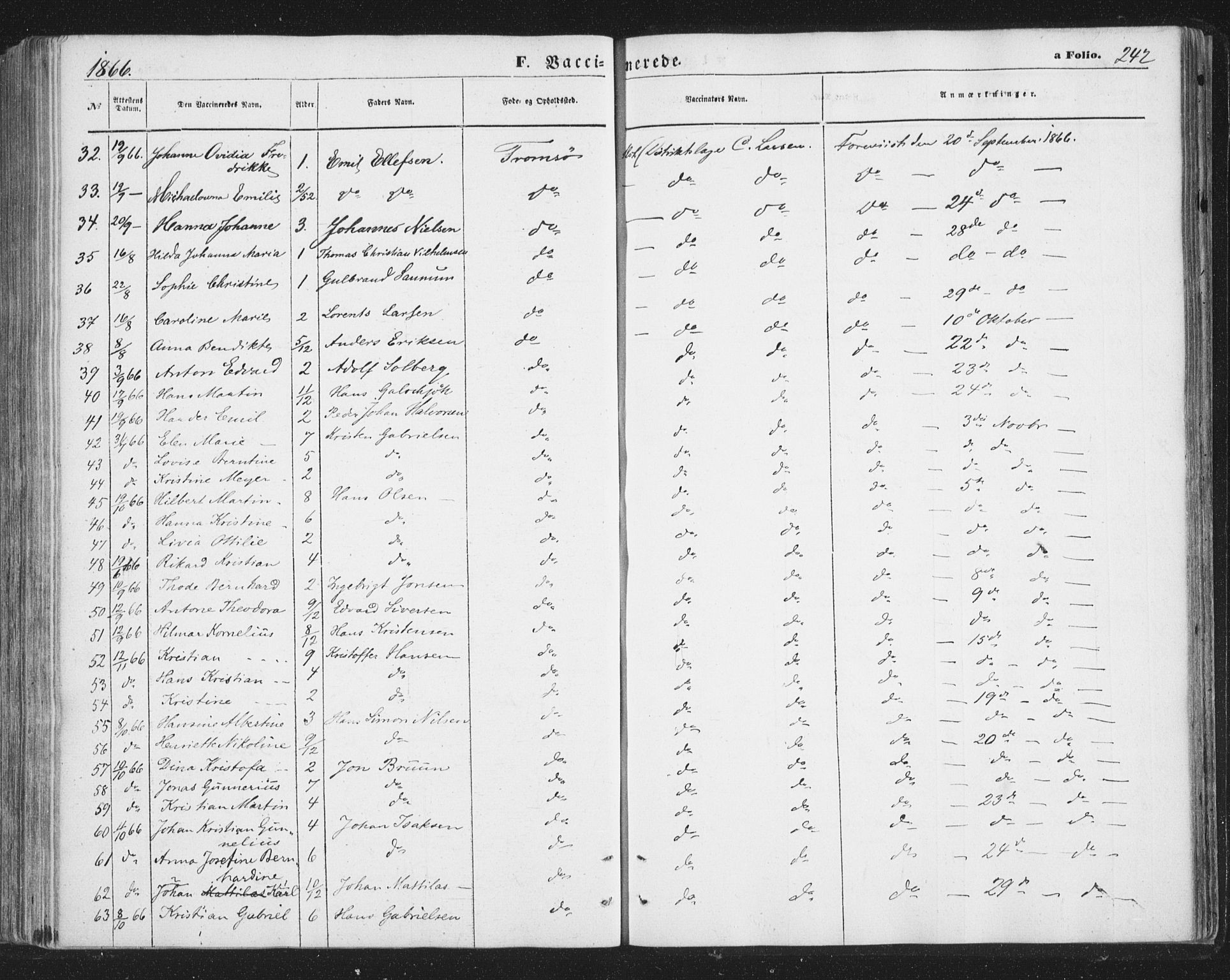 Tromsø sokneprestkontor/stiftsprosti/domprosti, AV/SATØ-S-1343/G/Ga/L0012kirke: Parish register (official) no. 12, 1865-1871, p. 242