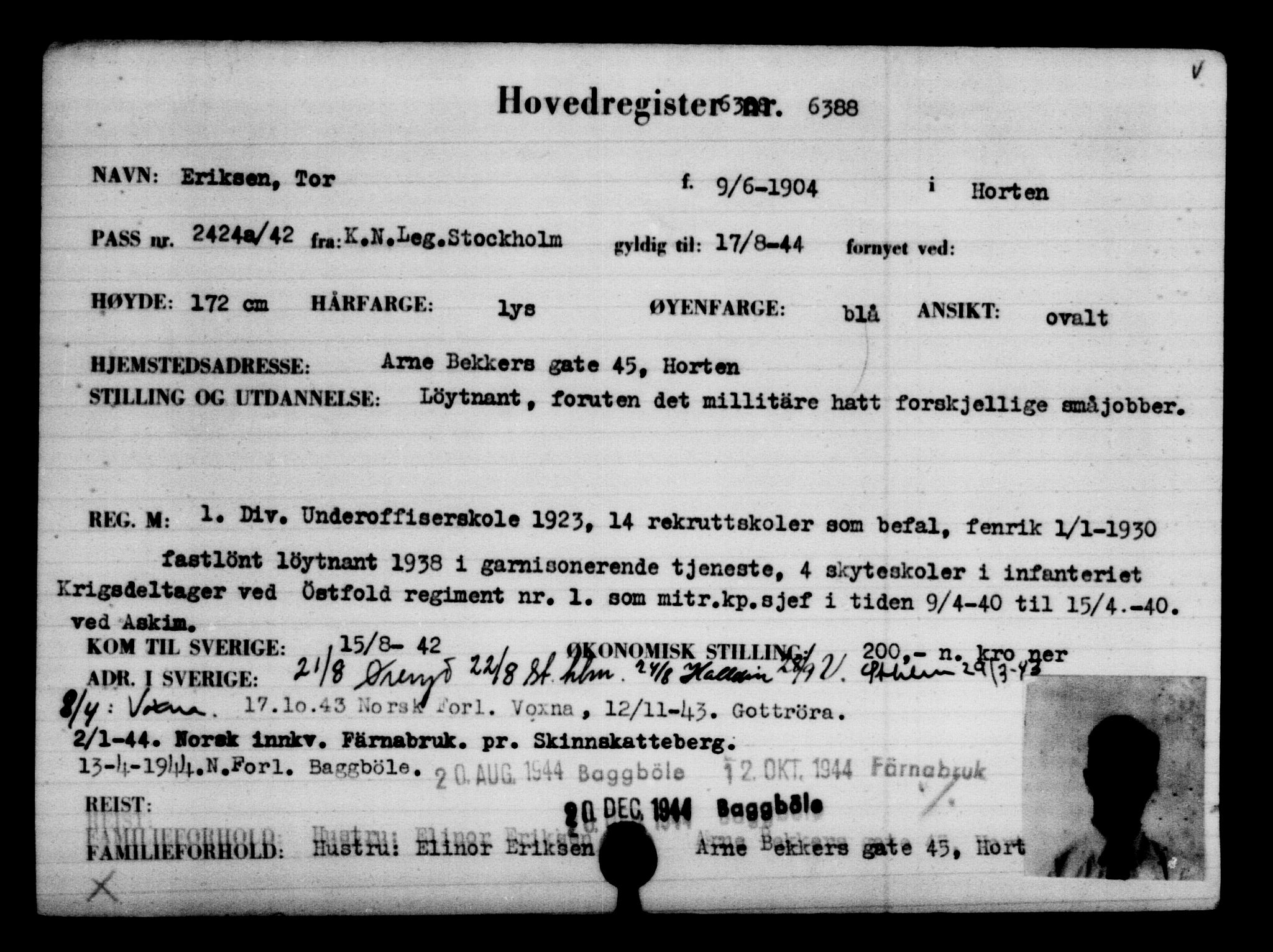 Utenriksstasjonene, Legasjonen i Stockholm, Flyktningkontoret, AV/RA-S-6753/V/Va/L0004: Kjesäterkartoteket, flyktninger med registreringsnr. 3496-6610, 1940-1945, p. 3419