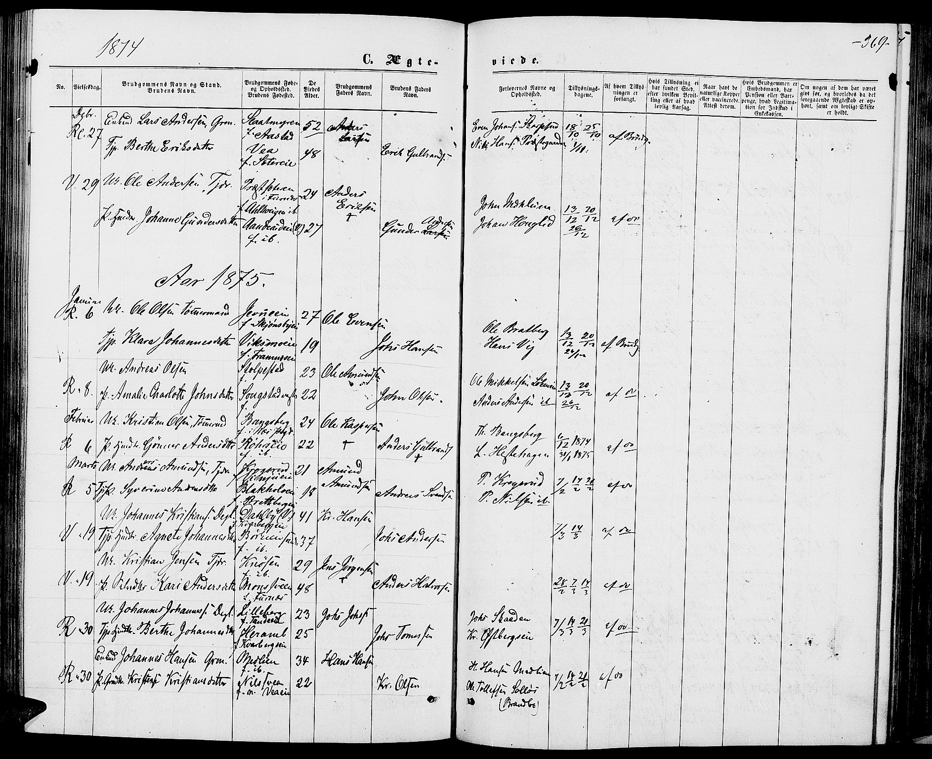 Ringsaker prestekontor, SAH/PREST-014/L/La/L0008: Parish register (copy) no. 8, 1870-1878, p. 369