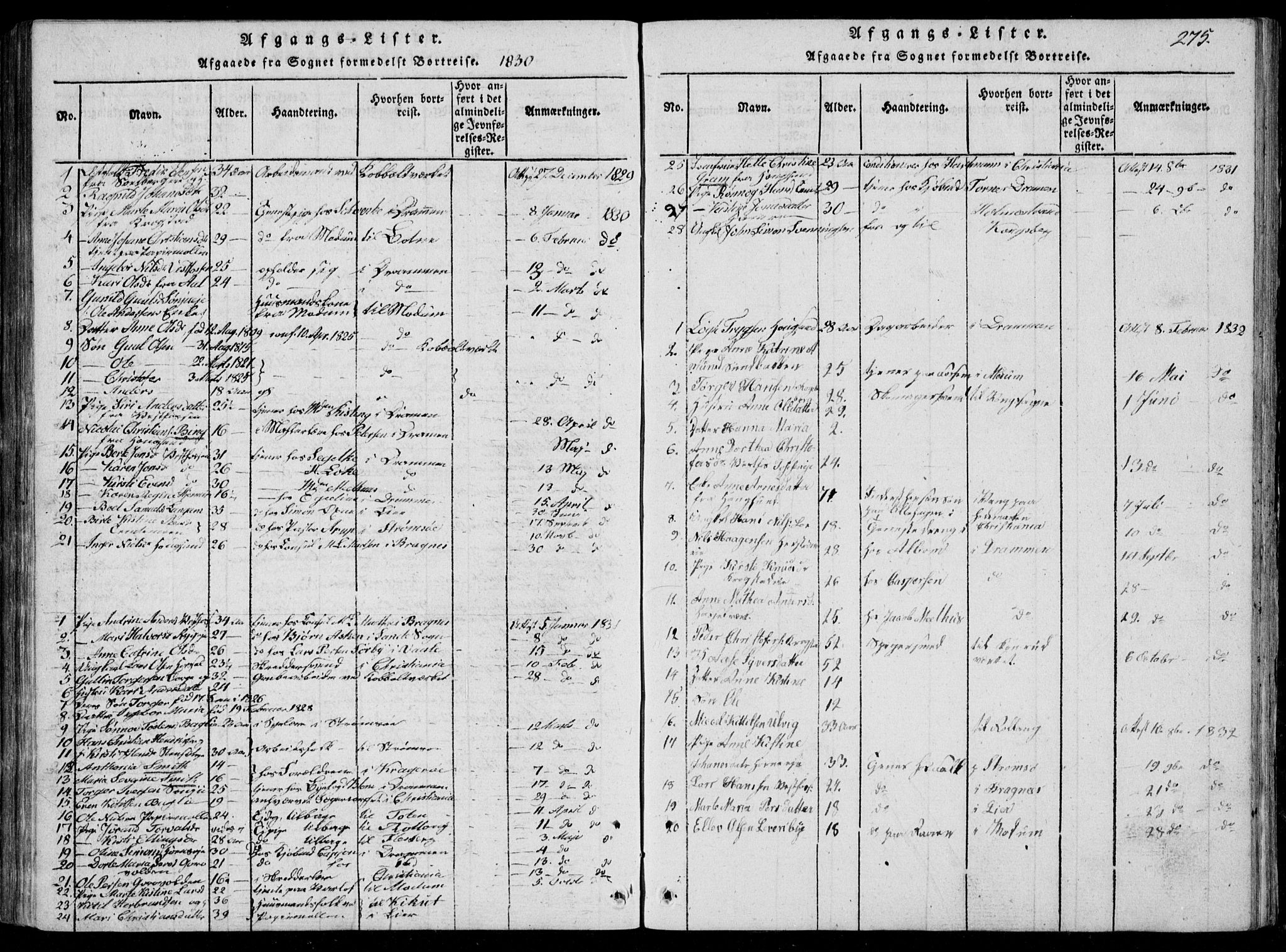 Eiker kirkebøker, SAKO/A-4/F/Fa/L0012: Parish register (official) no. I 12, 1827-1832, p. 275