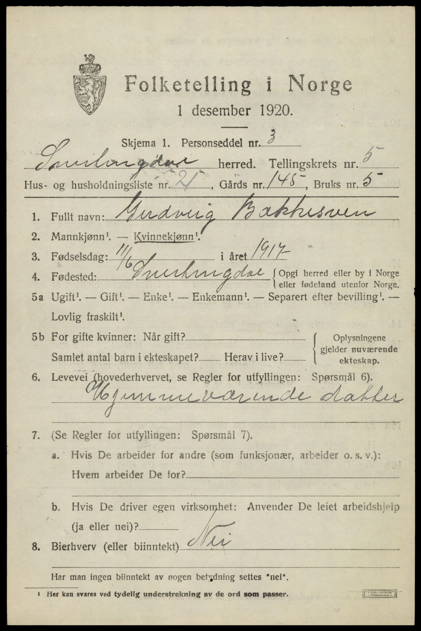 SAH, 1920 census for Snertingdal, 1920, p. 4561