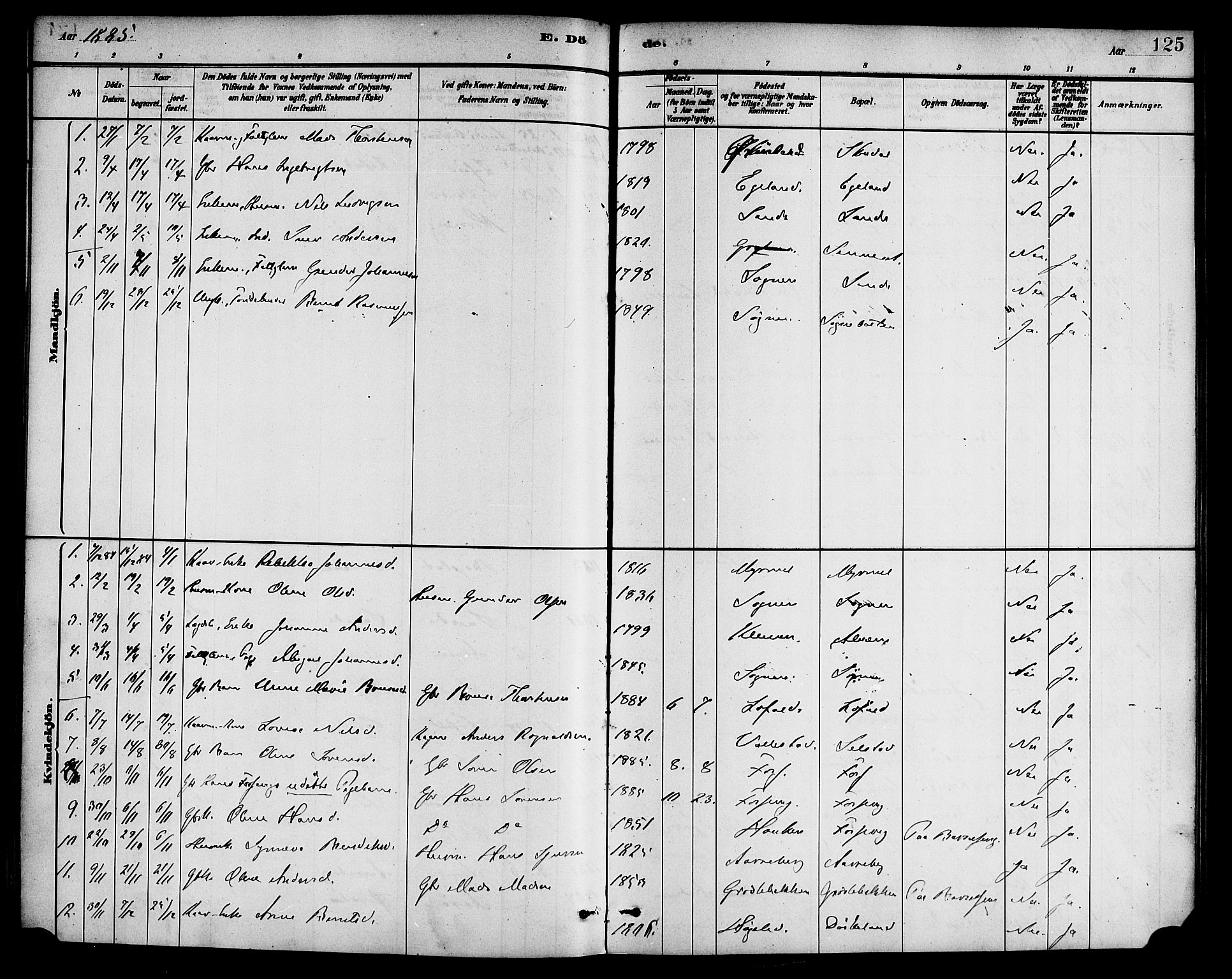 Gaular sokneprestembete, AV/SAB-A-80001/H/Haa: Parish register (official) no. B 1, 1882-1897, p. 125