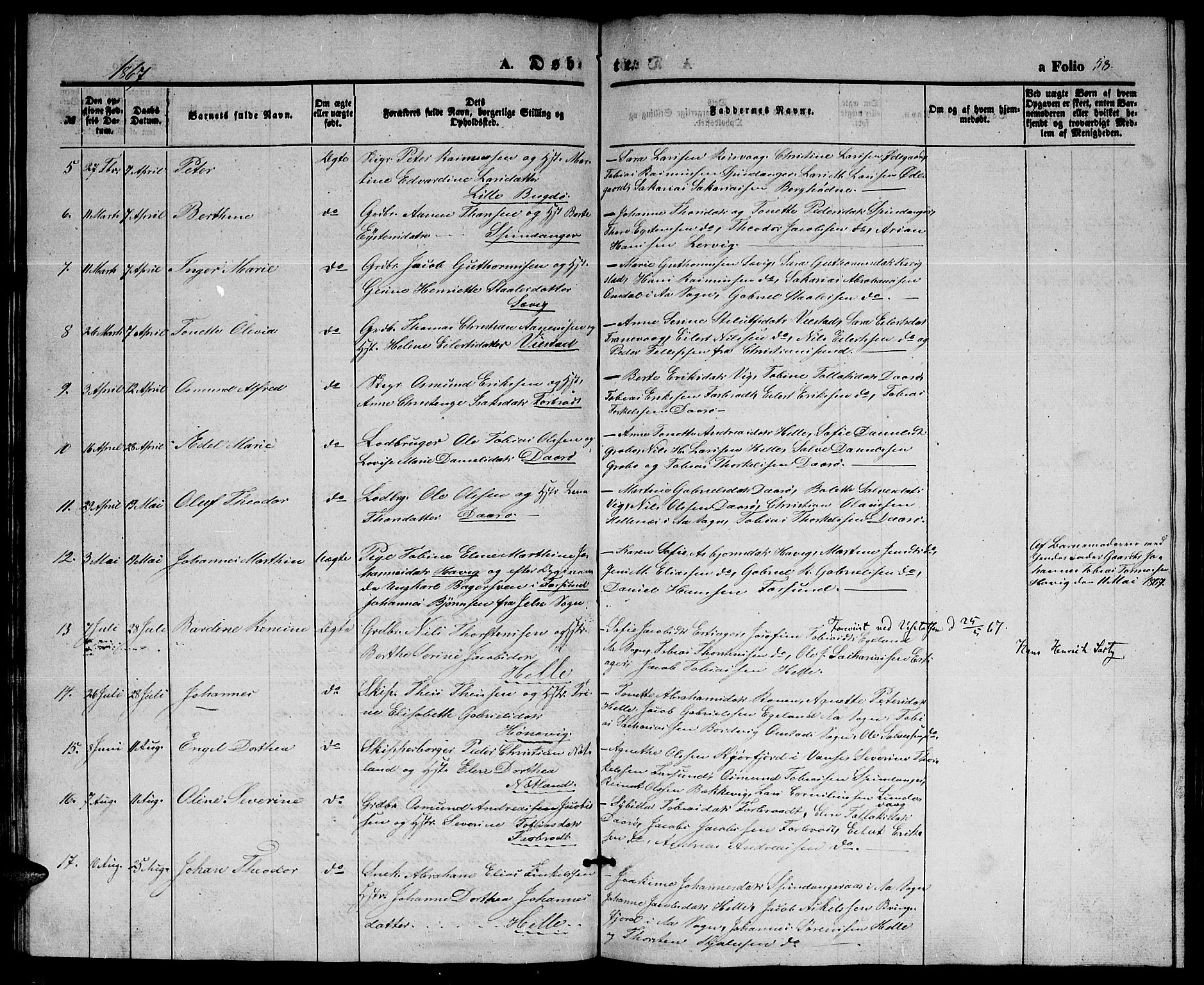 Herad sokneprestkontor, SAK/1111-0018/F/Fb/Fbb/L0002: Parish register (copy) no. B 2, 1853-1871, p. 58