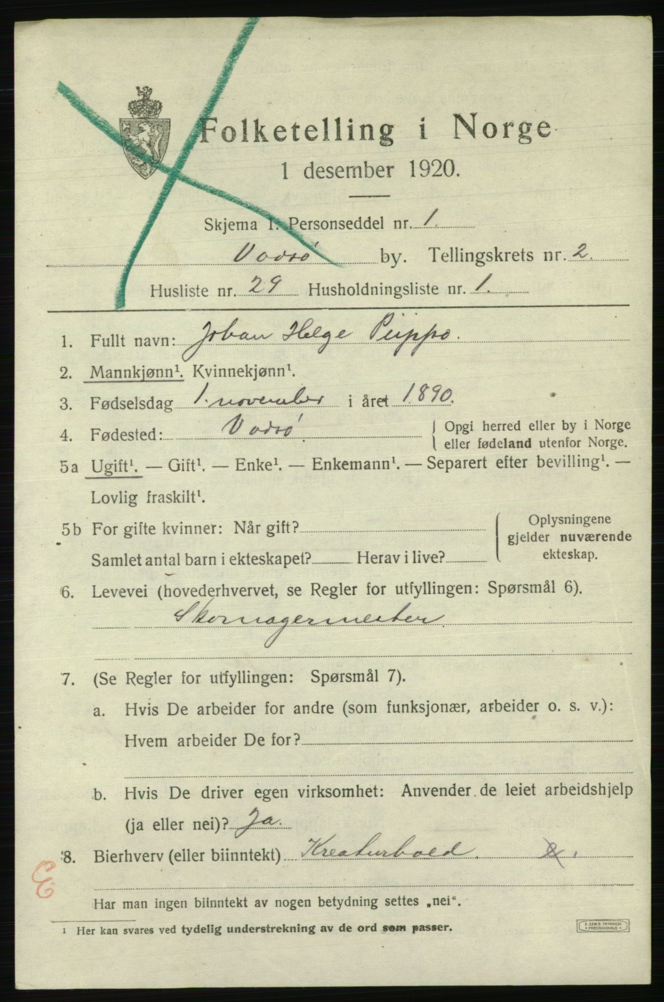 SATØ, 1920 census for Vadsø, 1920, p. 3707