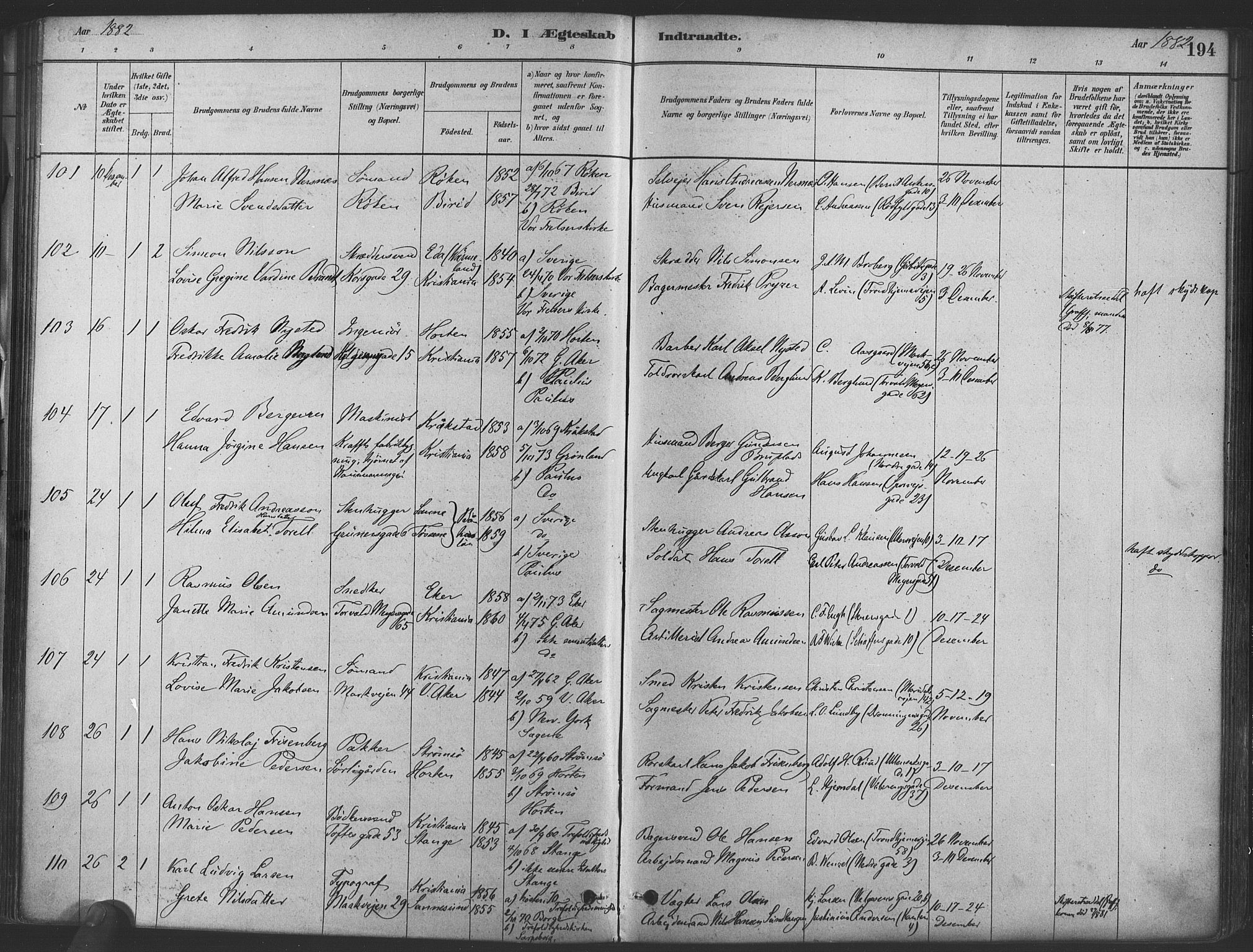 Paulus prestekontor Kirkebøker, AV/SAO-A-10871/F/Fa/L0004: Parish register (official) no. 4, 1879-1891, p. 194