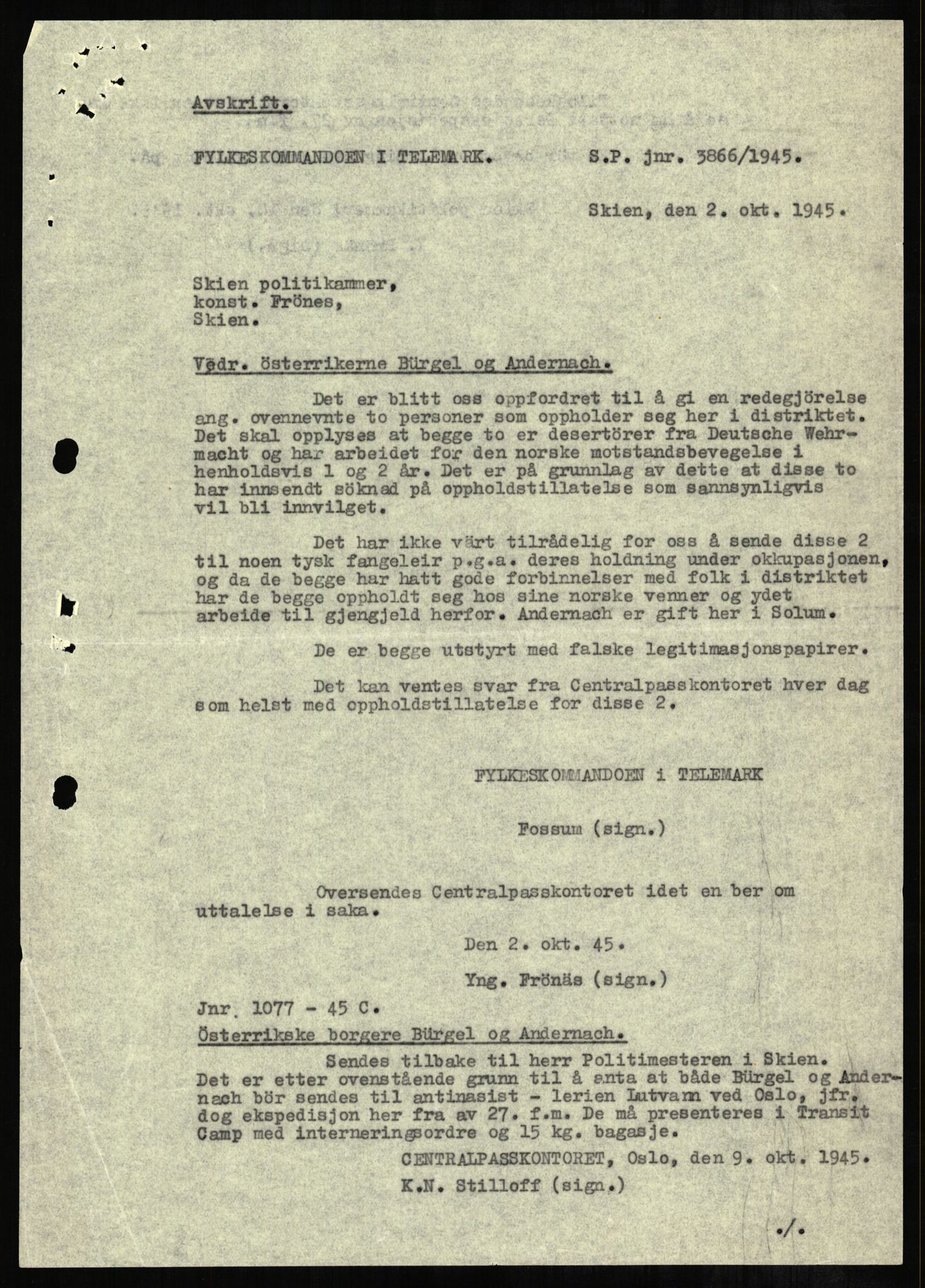 Forsvaret, Forsvarets overkommando II, RA/RAFA-3915/D/Db/L0001: CI Questionaires. Tyske okkupasjonsstyrker i Norge. Tyskere., 1945-1946, p. 233